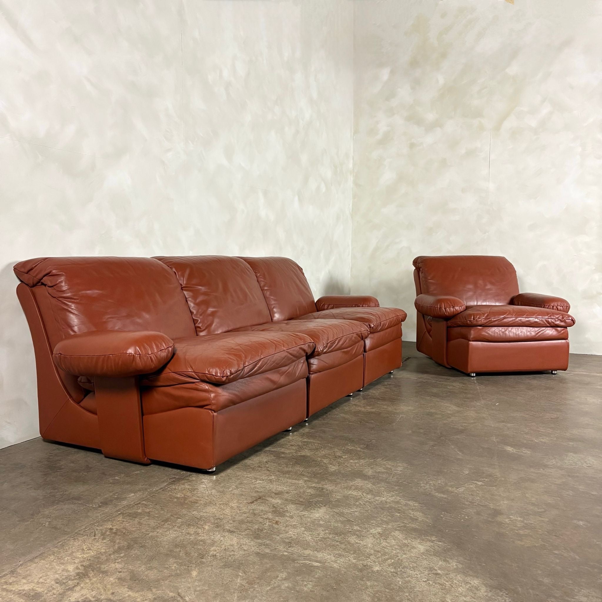 UBU Four Seater Brown Tan Modular Sofa/Chairs Lounge Suite Mid Century Vintage Retro MCM