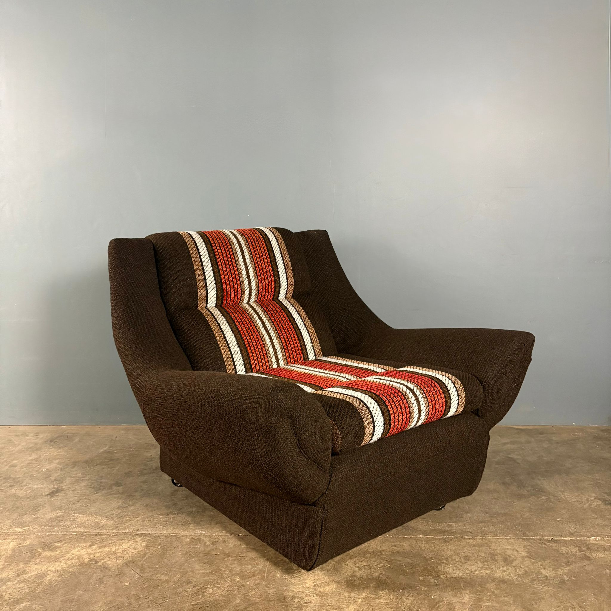 Mid Century Striped Brown Armchair Vintage Retro MCM