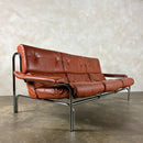 Mid Century Pieff Alpha Tan Brown Leather Three Seater Sofa & Two Swivel Lounge Chairs With Footstool Vintage Retro MCM