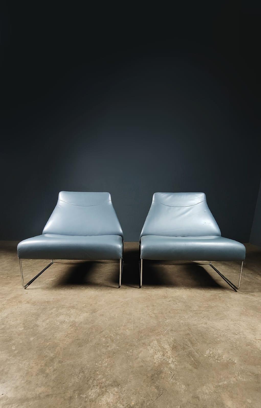 SOLD Patricia Urquiola For B&B Italia Lazy Chair 05 In Blue Grey Leather