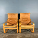 SOLD Pair Of Vintage Ikea Poäng Poem Armchairs & Matching Footstool Tan Brown Leather Mid Century Retro MCM