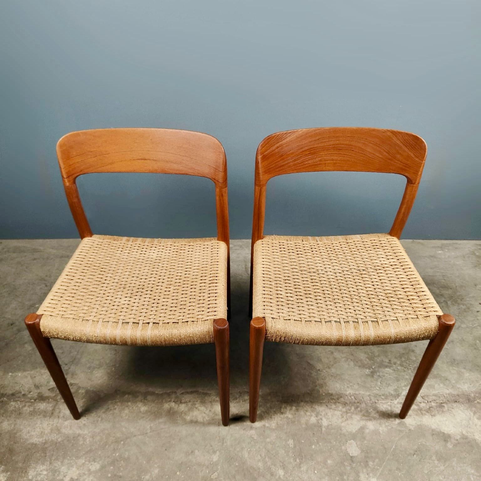 SOLD Pair Of Danish Model 75 Paper Cord Dining Chairs Niels Otto Møller JL Møllers Møbelfabrik Mid Century Vintage Retro MCM