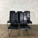 Five Black Leather Cantilever Chrome Dining Chairs Mid Century Vintage Retro MCM