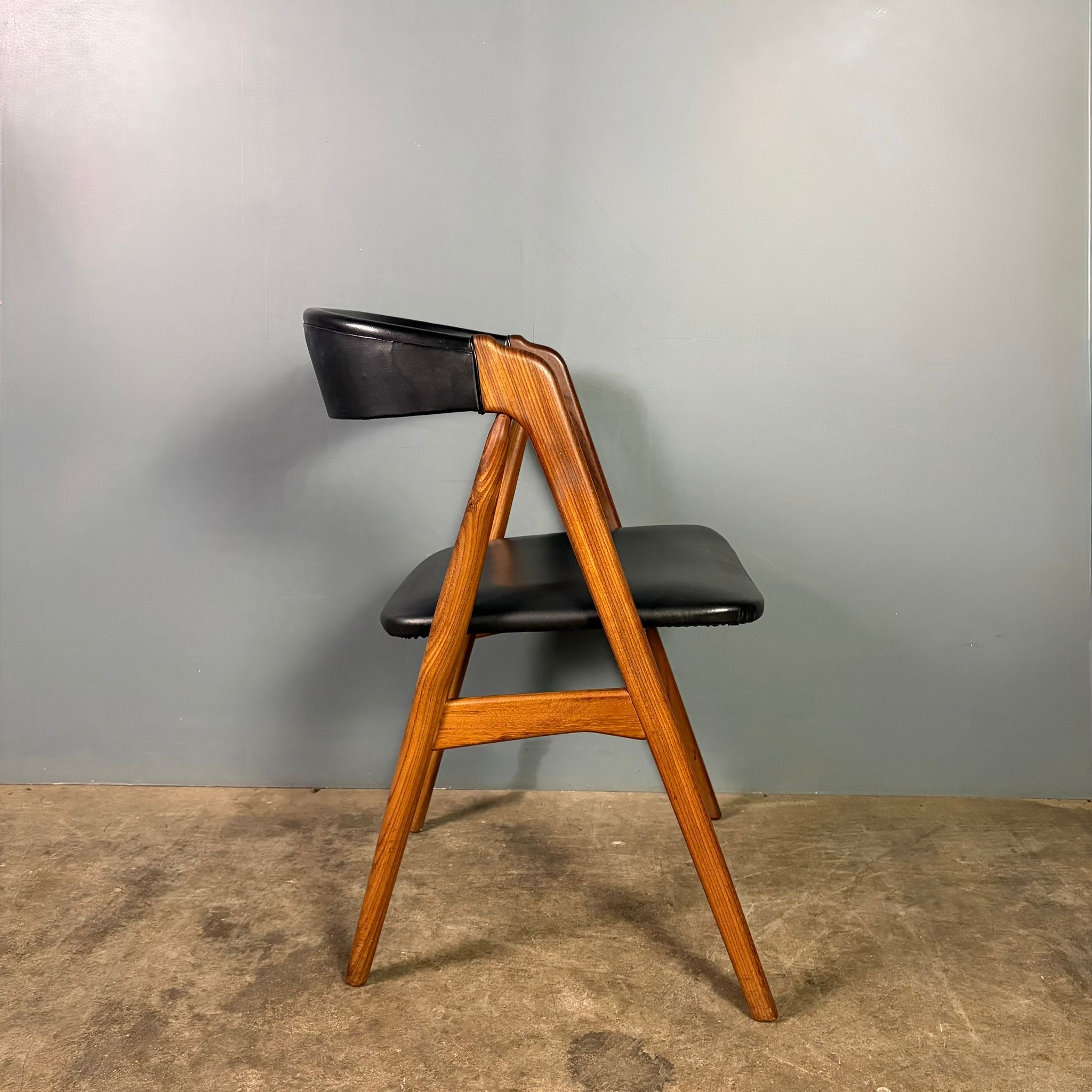 SOLD Four Teak Dining Chairs Kai Kristiansen Model 31 & Thomas Harlev For Farstrup Model 205 Mid Century Vintage Retro MCM