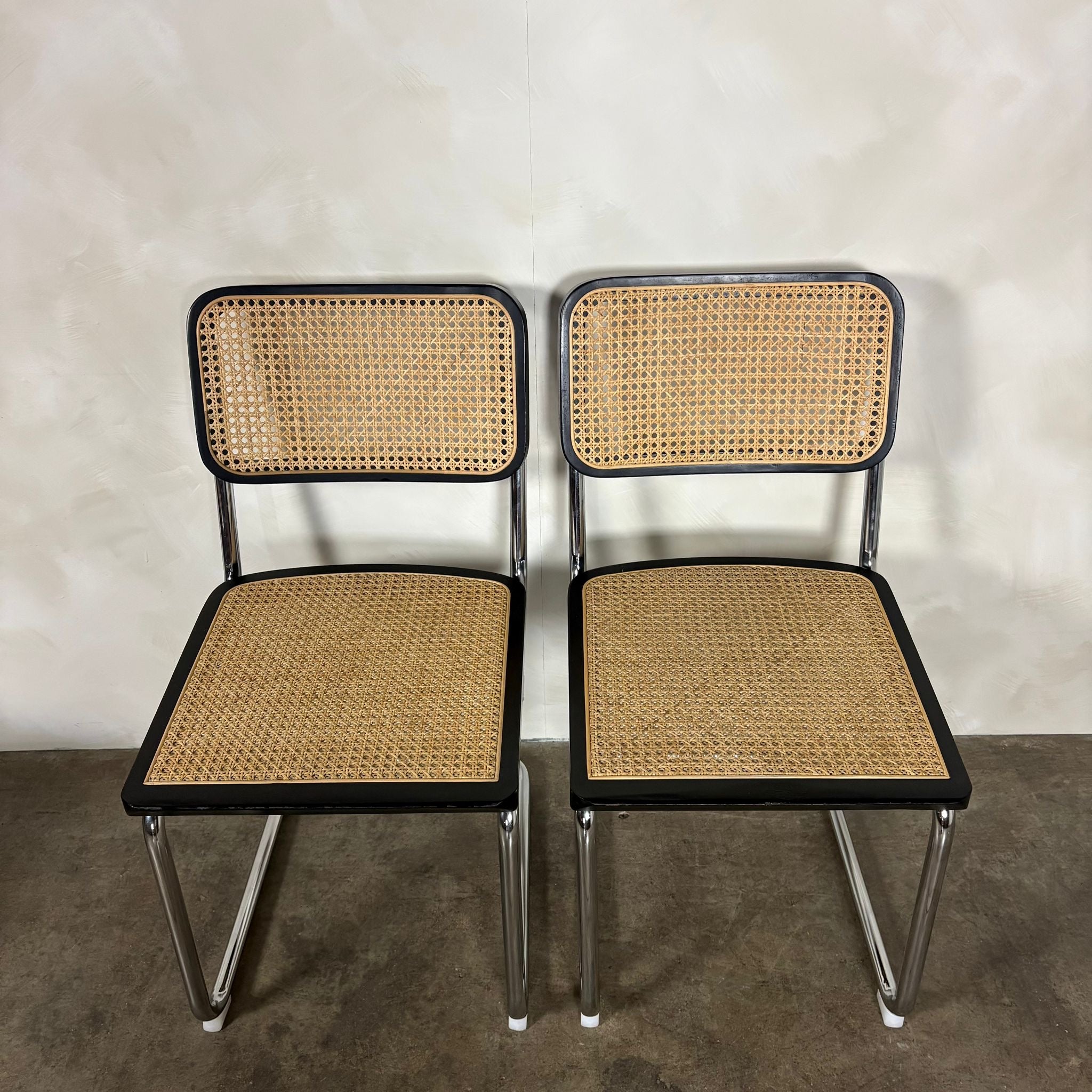 Four Black Cane Rattan Marcel Breuer Cesca Dining Chairs Mid Century Vintage Retro MCM