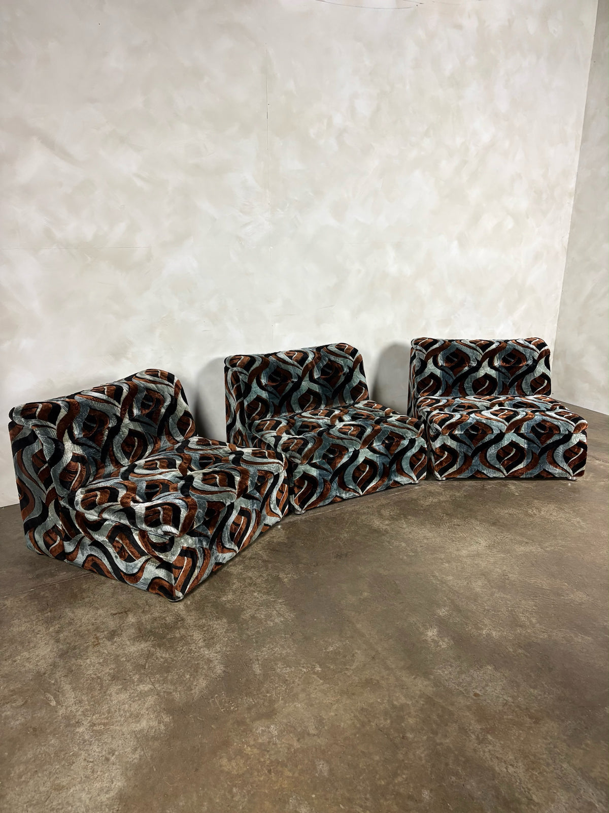 SOLD Englender Modular Blue Geometric Three Seater Sofa/Lounge Chairs 1970s Mid Century Vintage Retro MCM