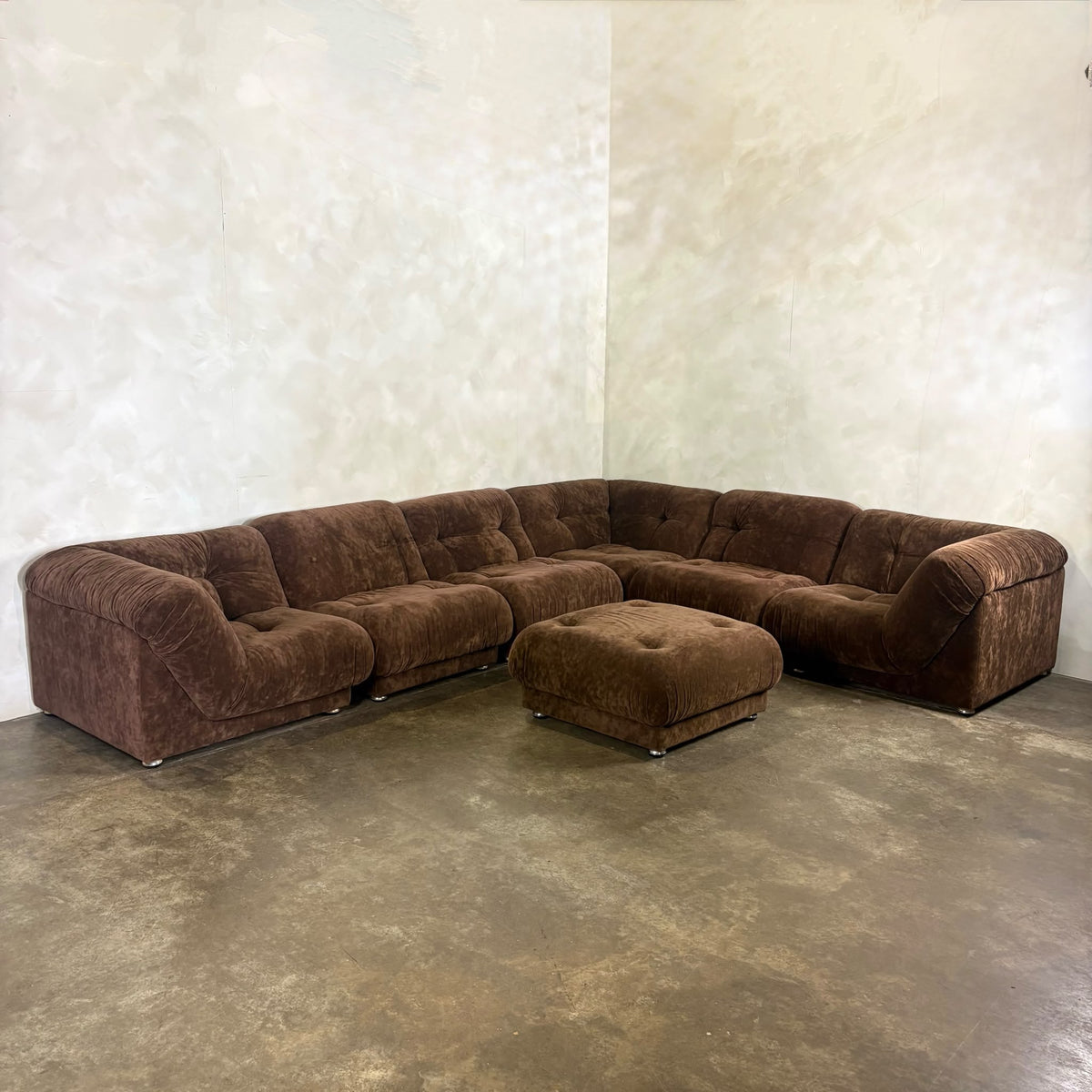 SOLD Collins & Hayes Brown Otter Modular Lounge Sofa Suite & Footstool Seven Seater Mid Century Vintage Retro MCM