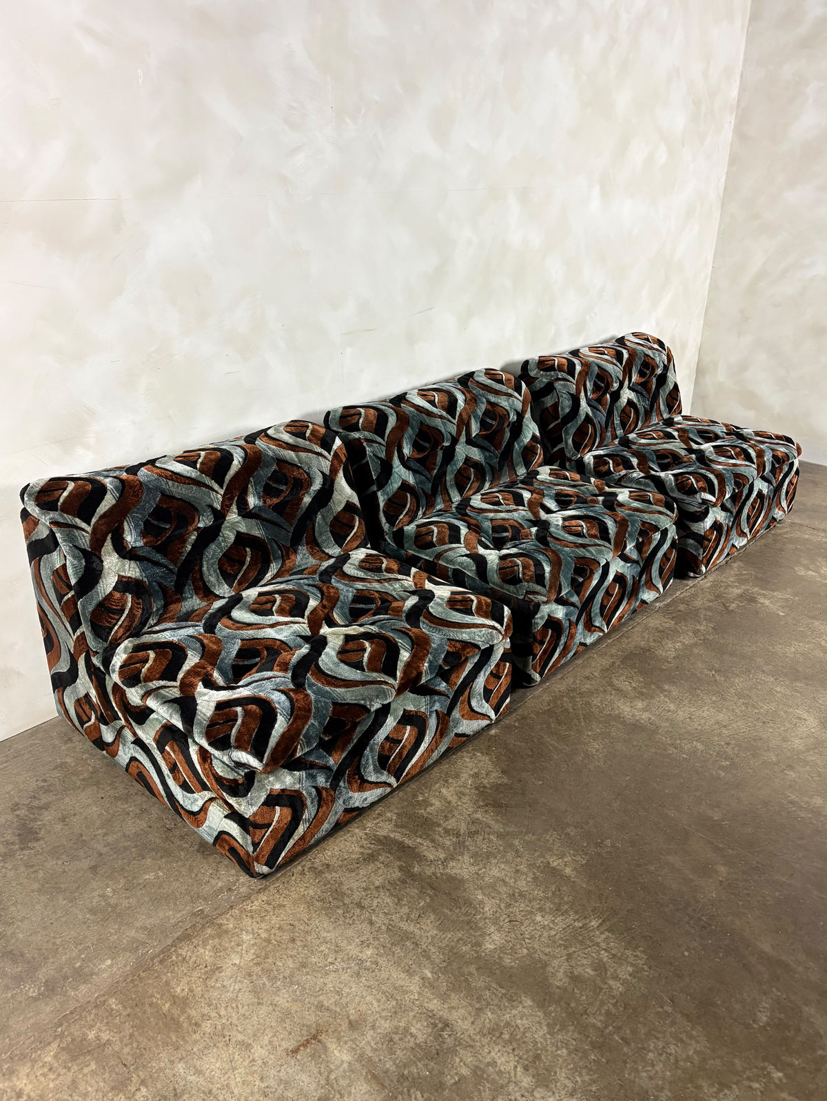 SOLD Englender Modular Blue Geometric Three Seater Sofa/Lounge Chairs 1970s Mid Century Vintage Retro MCM