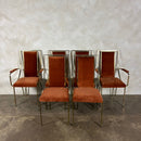 Six Italian Renato Zevi Orange Brass Dining Chairs 1970s Mid Century Vintage Retro MCM