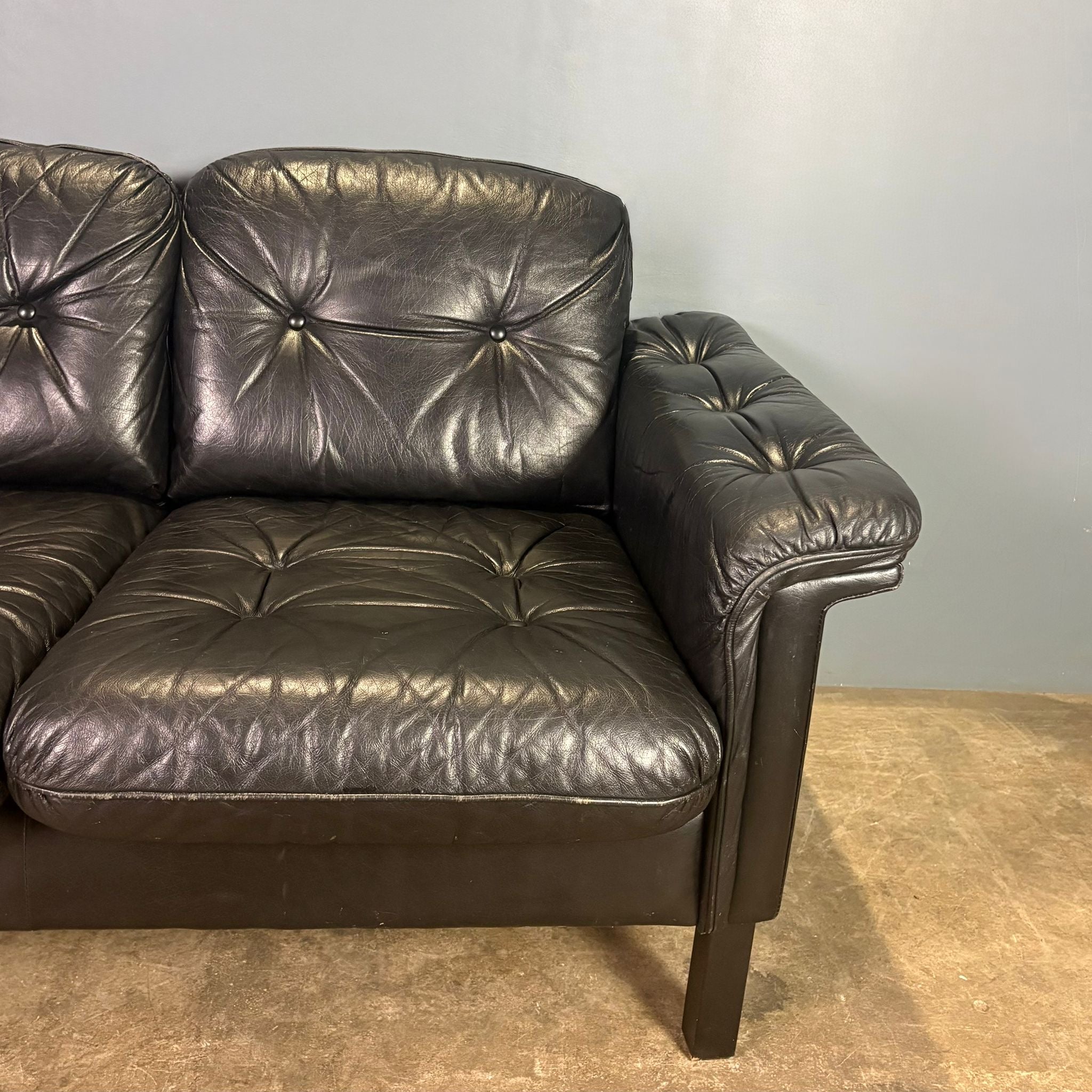 SOLD Black Leather Three Seater Sofa By Esko Pajamies For Asko Mid Century Vintage Retro MCM