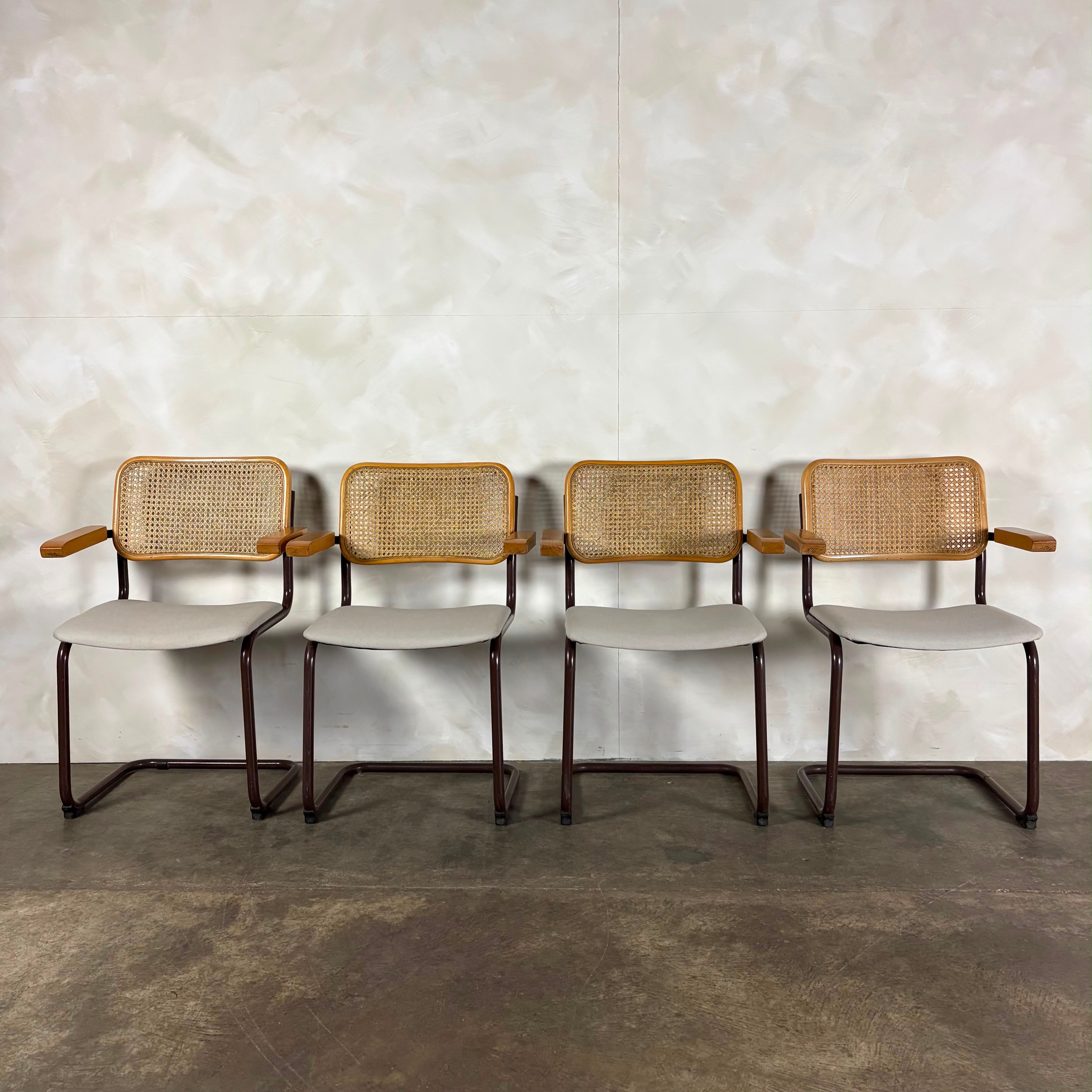 Four Brown Cesca Cane Rattan Marcel Breuer Dining Chairs Mid Century Vintage Retro MCM