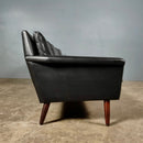 Black Leather Four Seater Sofa Danish 1960s Mid Century Vintage Retro MCM