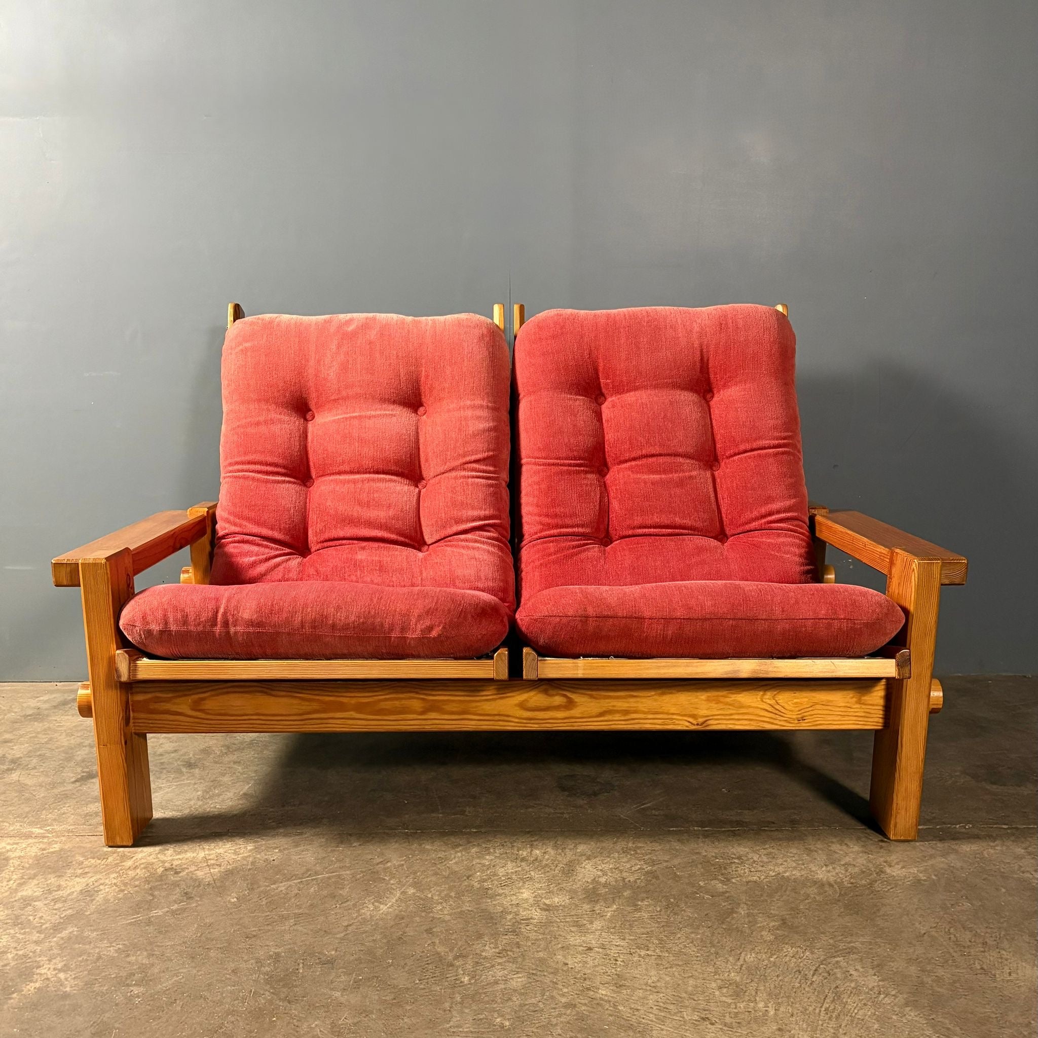 Mid Century Pine Two Seater Pink Sofa By Yngve Ekström For Swedese Vintage Retro MCM