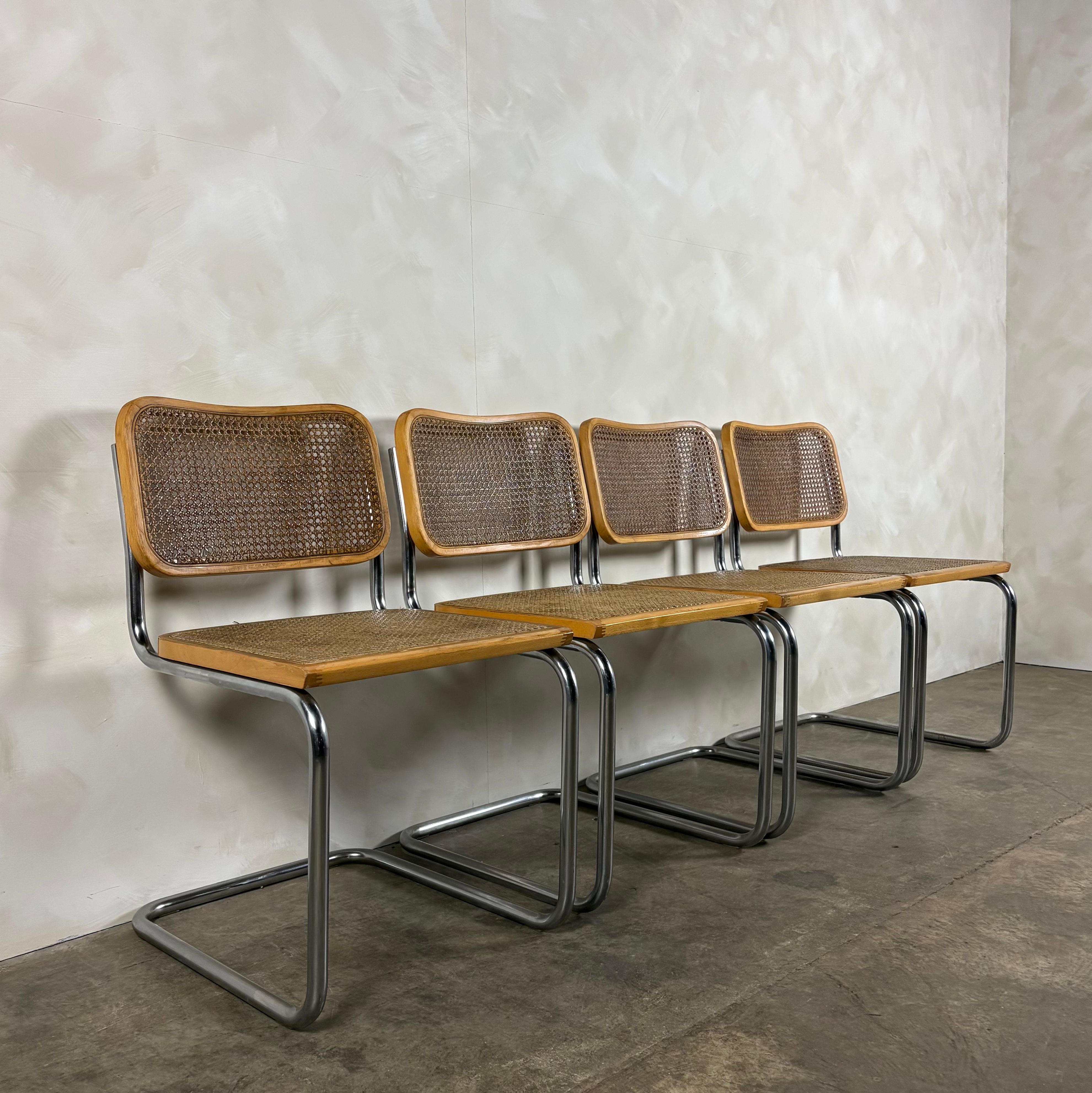 Four Marcel Breuer Cesca Brass Dining Chairs Mid Century Vintage Retro MCM