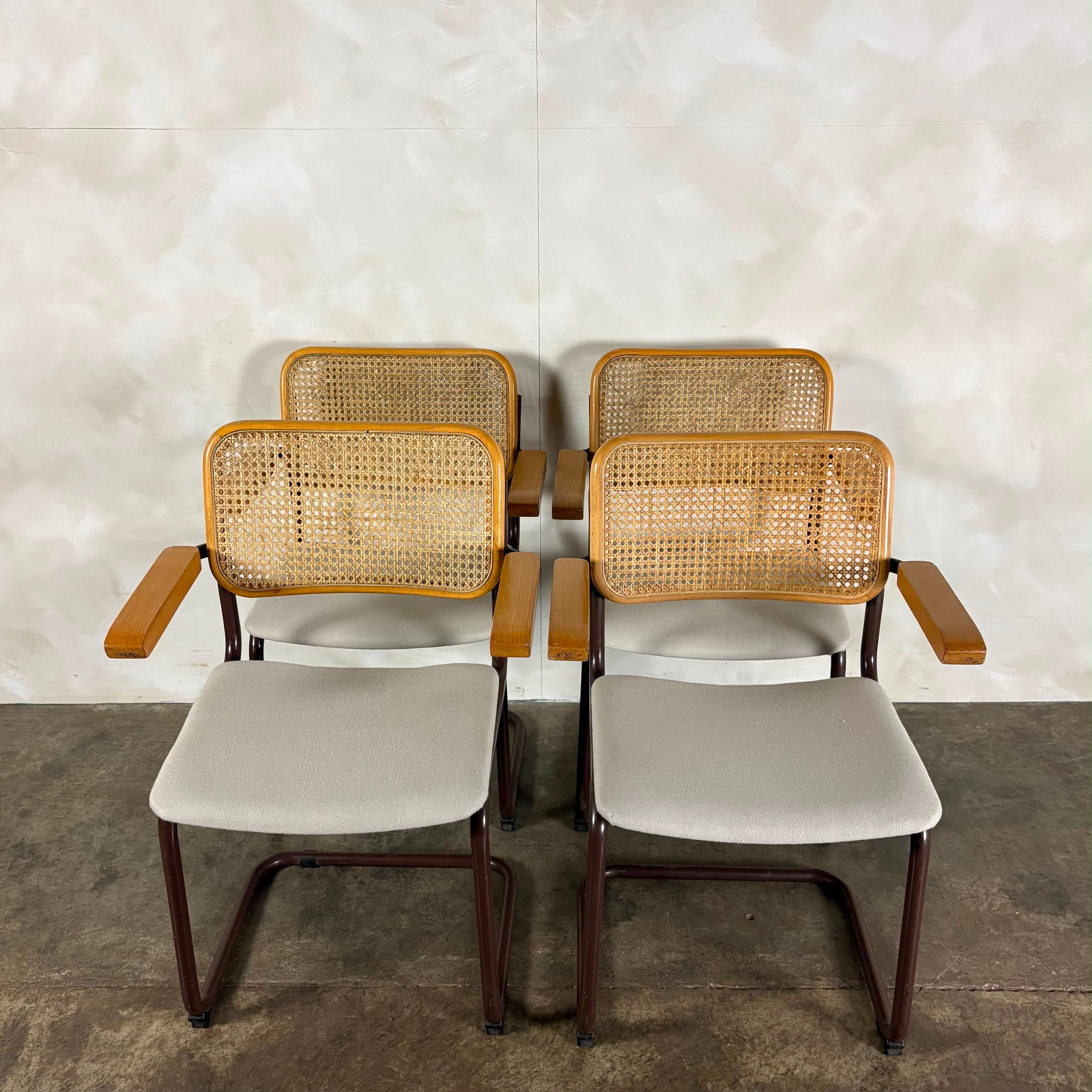 Four Brown Cesca Cane Rattan Marcel Breuer Dining Chairs Mid Century Vintage Retro MCM