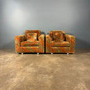 Mid Century Everest Orange Striped Geometric Lounge Suite - Three Seater Sofa, Armchairs & Coffee Tables Vintage Retro MCM