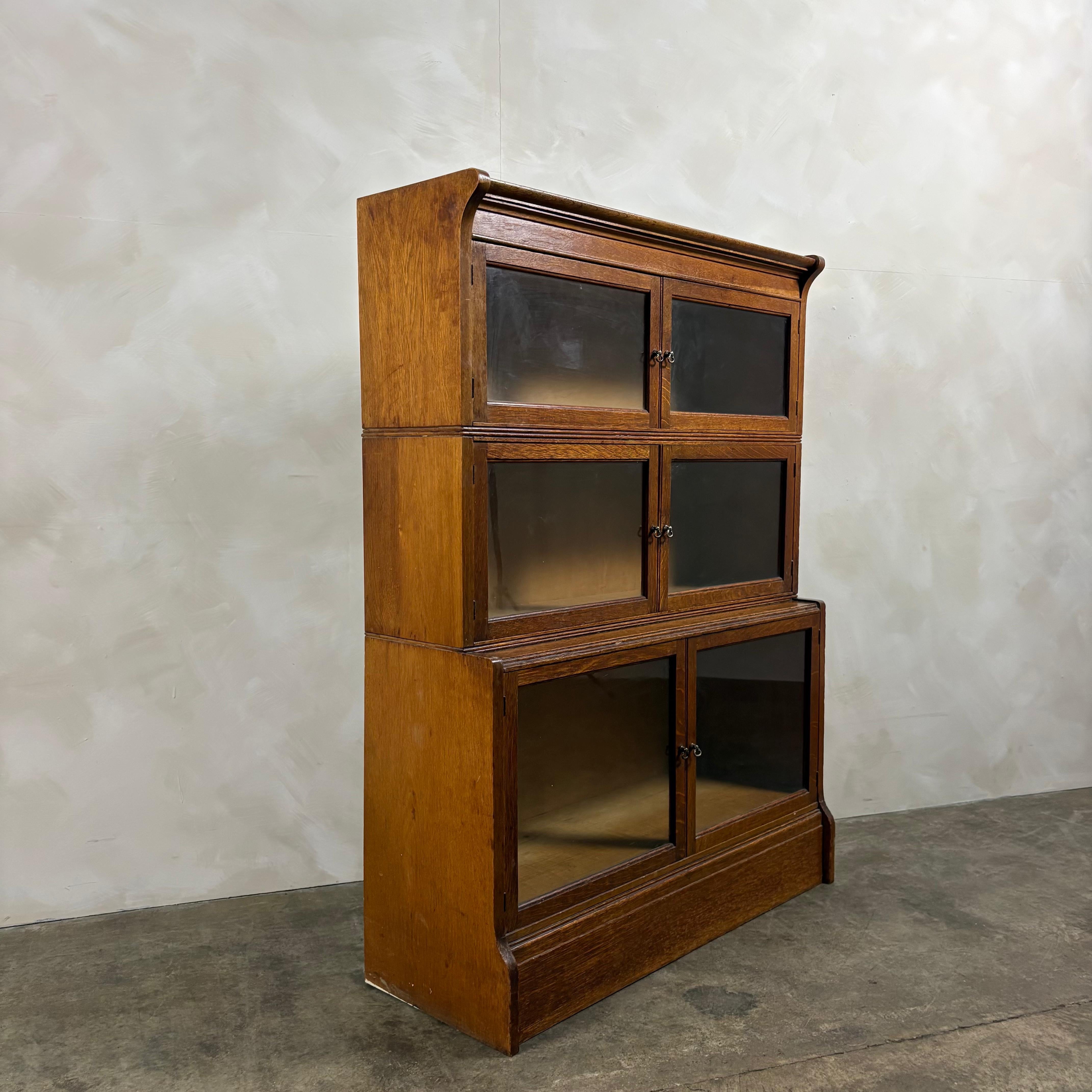 English Oak Glass Sectional Barrister Fronted Tall Cabinet/Bookcase Globe Wernicke Style Mid Century Vintage Retro MCM