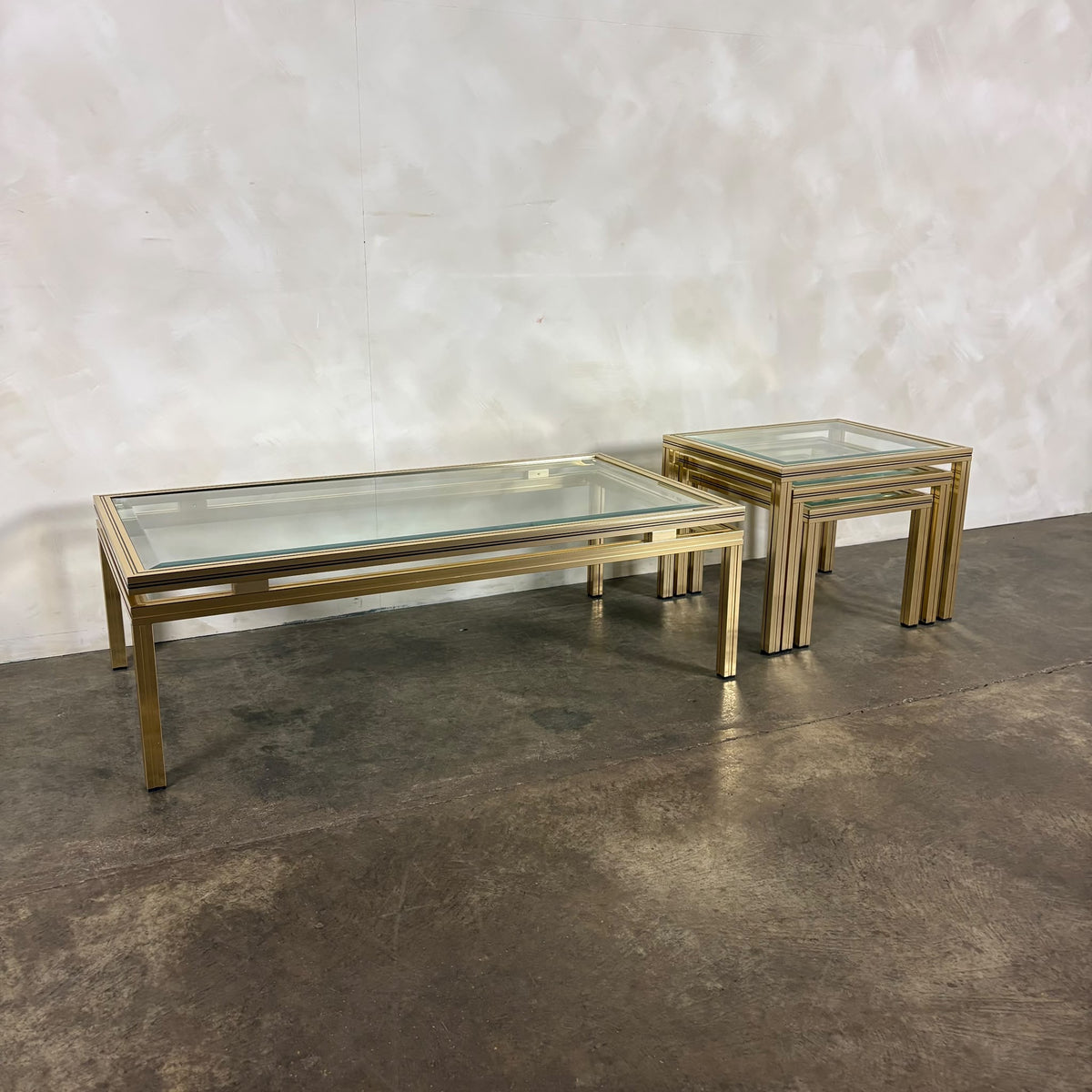 Pierre Vandel Brass Glass Coffee Table Mid Century Vintage Retro MCM
