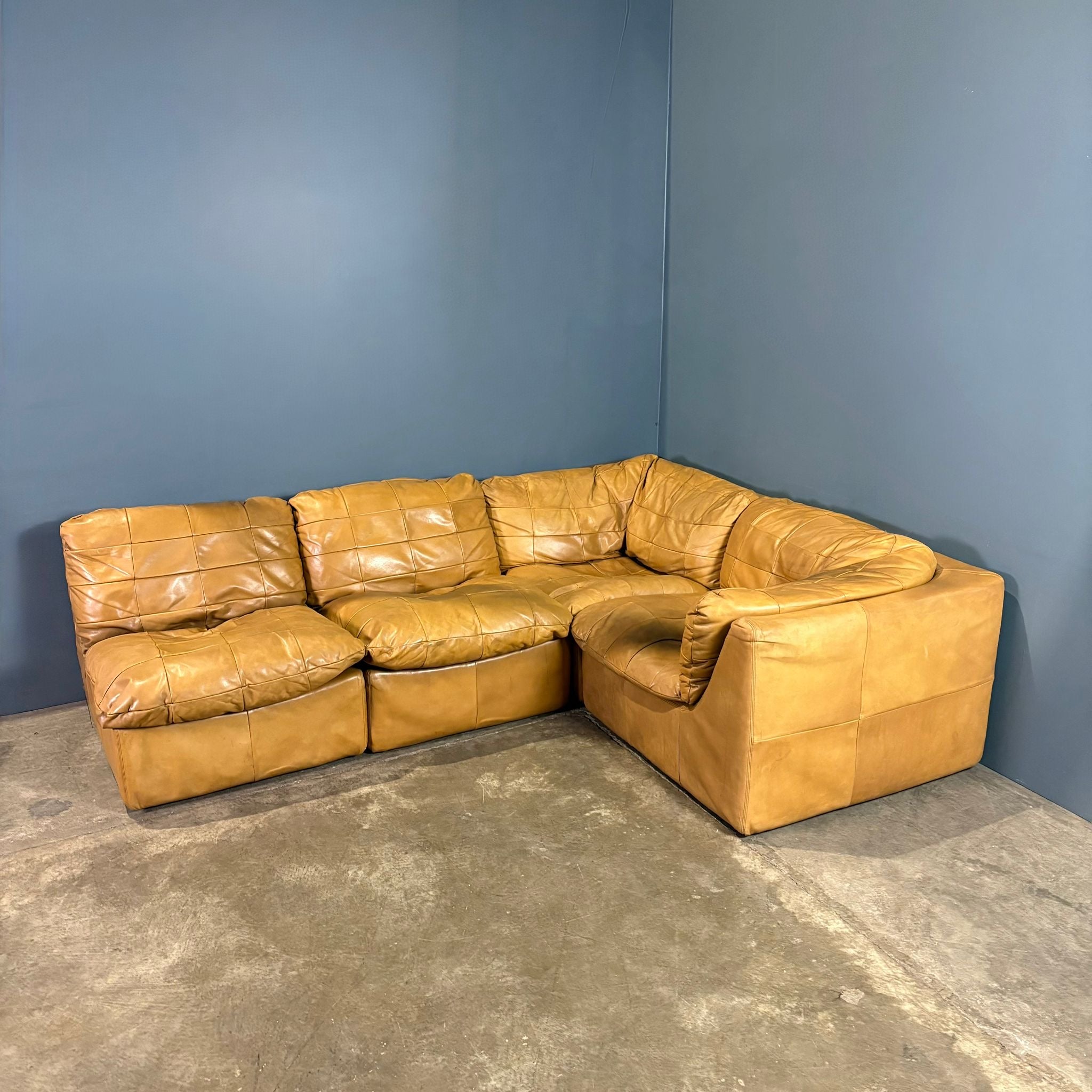 SOLD De Sede DS11 Style Patchwork Leather Modular Sofa Mid Century Vintage Retro MCM