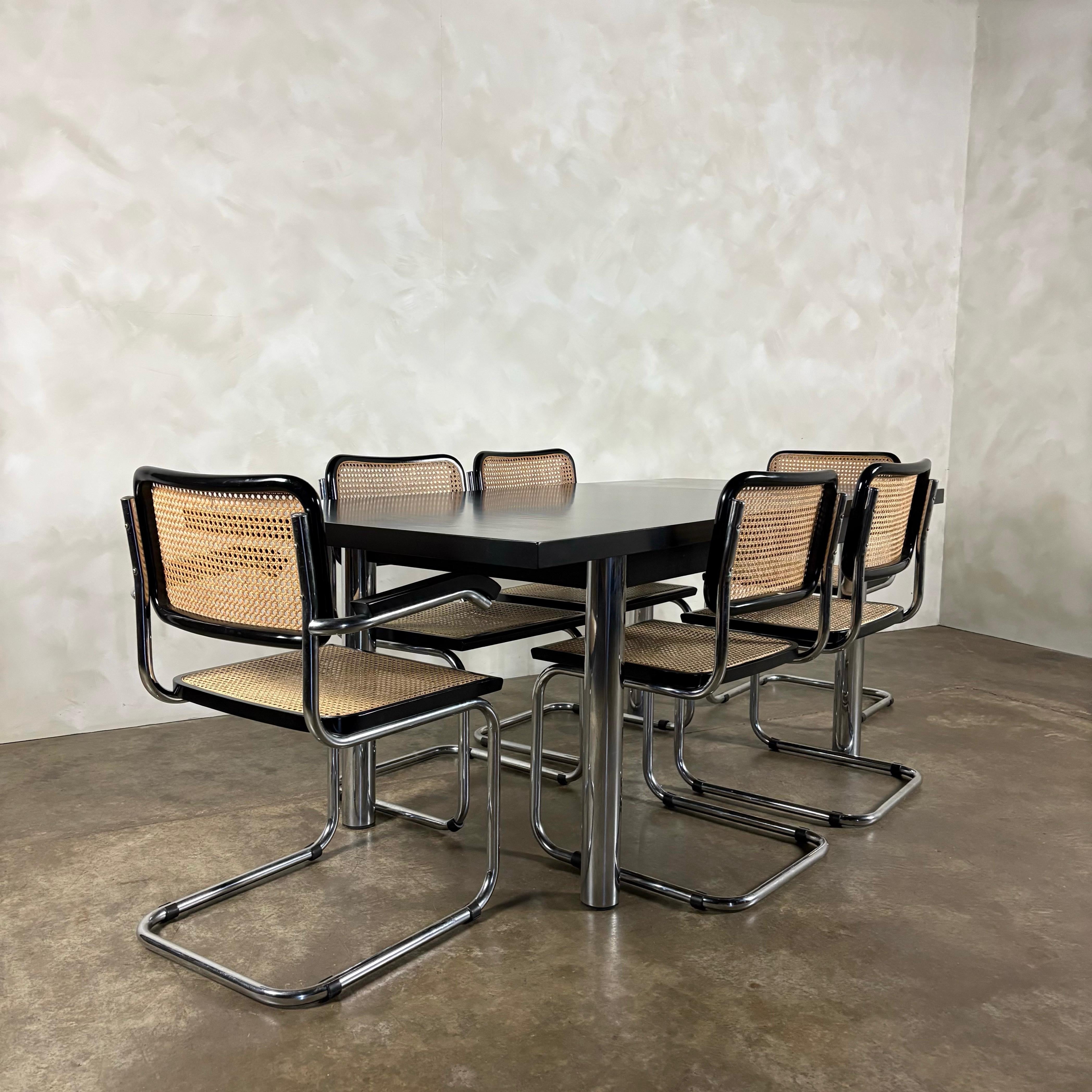 Six Black Marcel Breuer Cesca Bauhaus Dining Chairs With Matching Extending Dining Table Mid Century Vintage Retro MCM