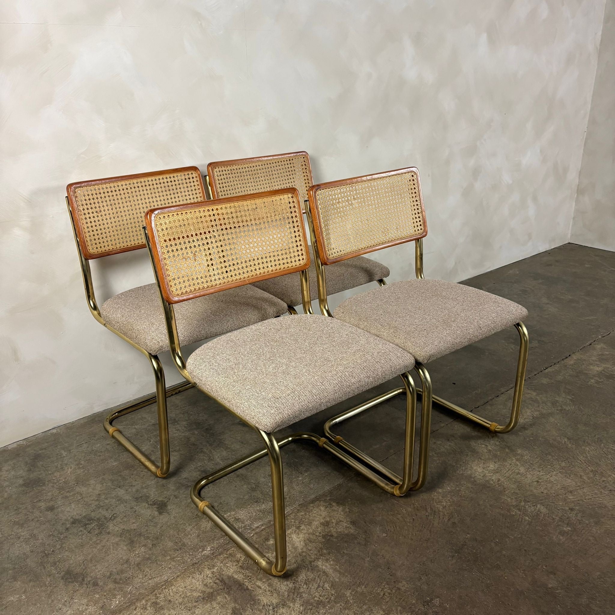 Four Marcel Breuer Cesca Brass & Beech Dining Chairs Mid Century Vintage Retro MCM