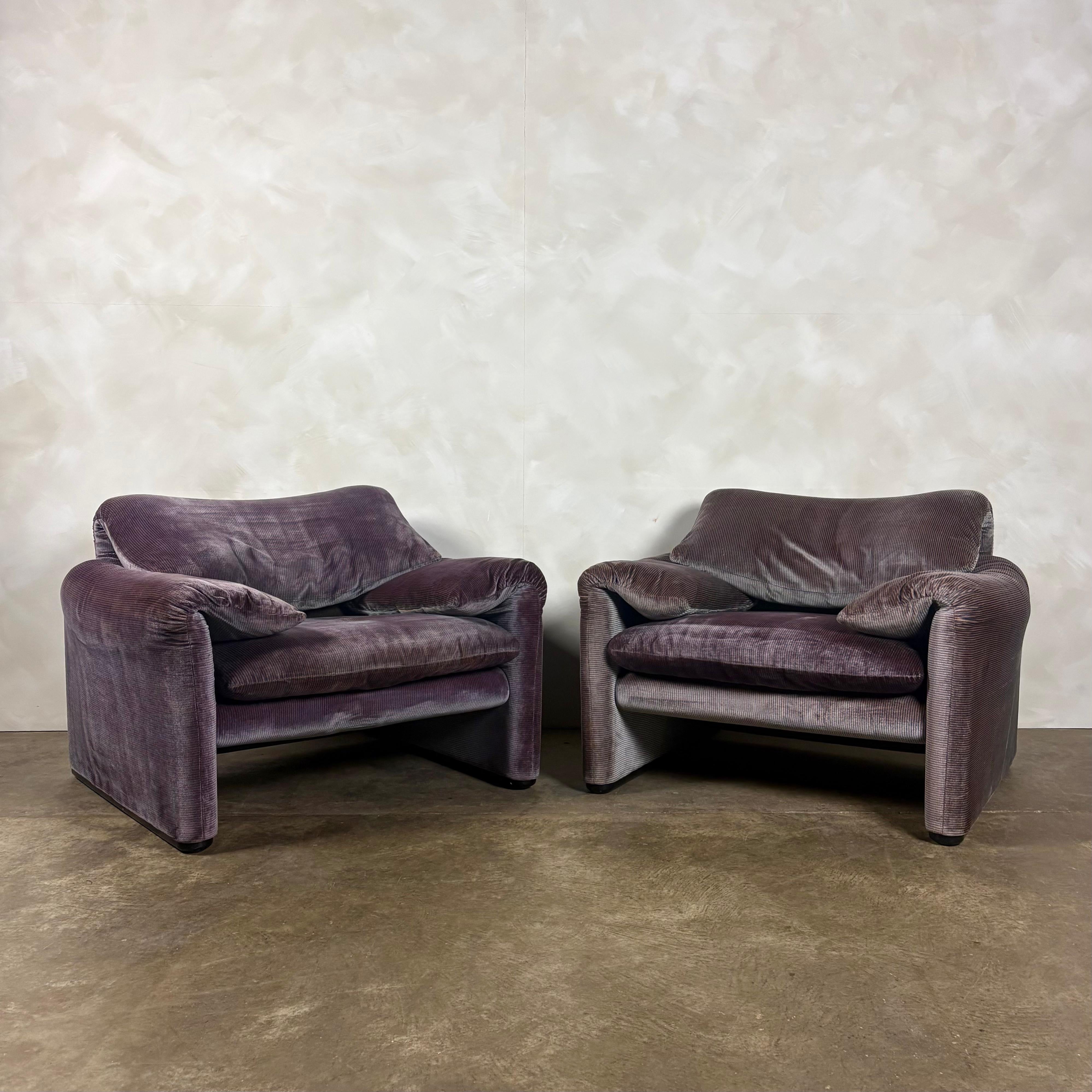 Maralunga Purple Blue Armchair By Vico Magistretti For Cassina 1979 Mid Century Vintage Retro MCM