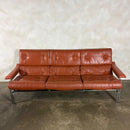 Mid Century Pieff Alpha Tan Brown Leather Three Seater Sofa & Two Swivel Lounge Chairs With Footstool Vintage Retro MCM