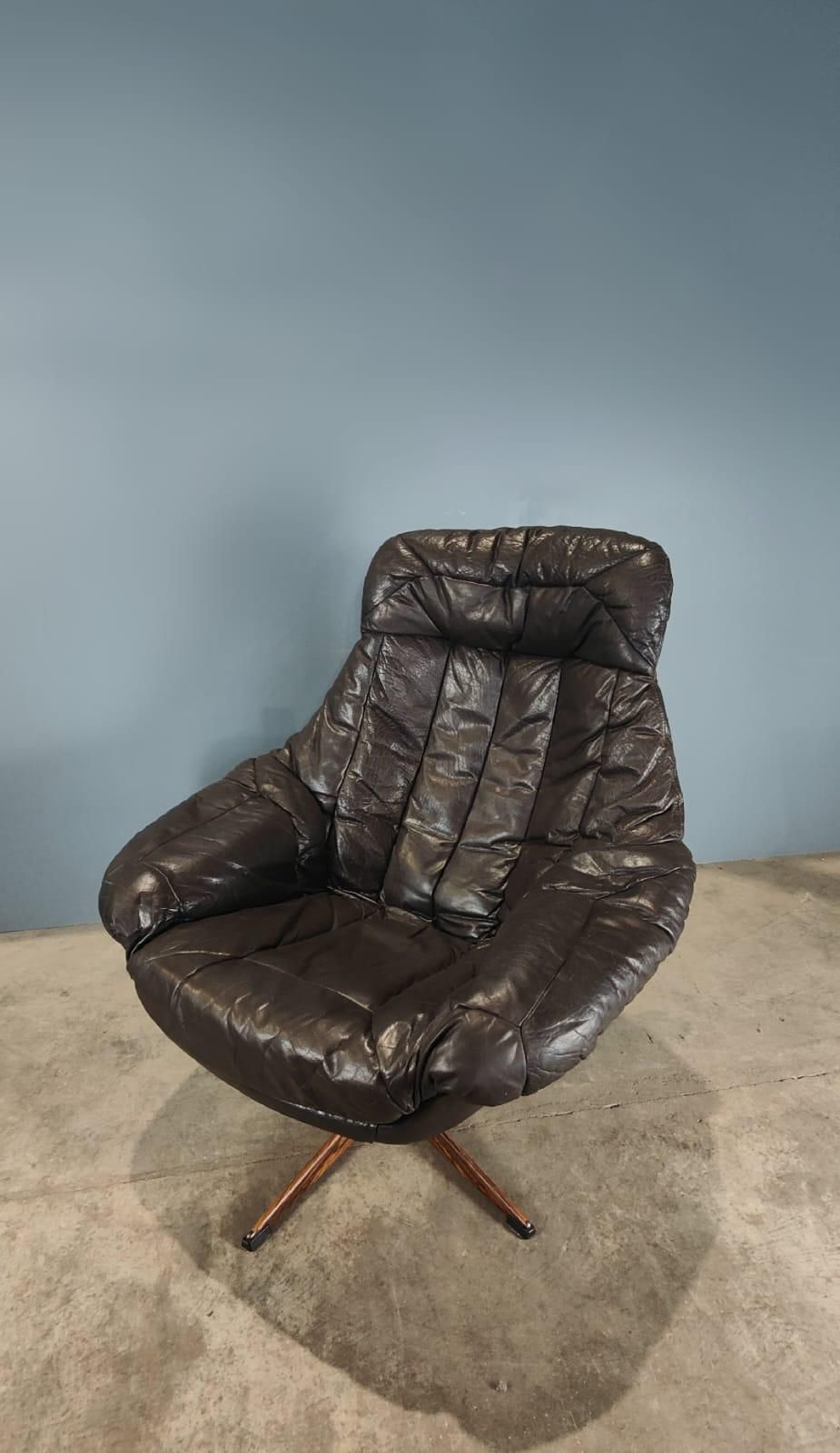 SOLD H.W Klein For Bramin Swivel Lounge In Brown Leather Mid Century Danish Vintage Retro MCM