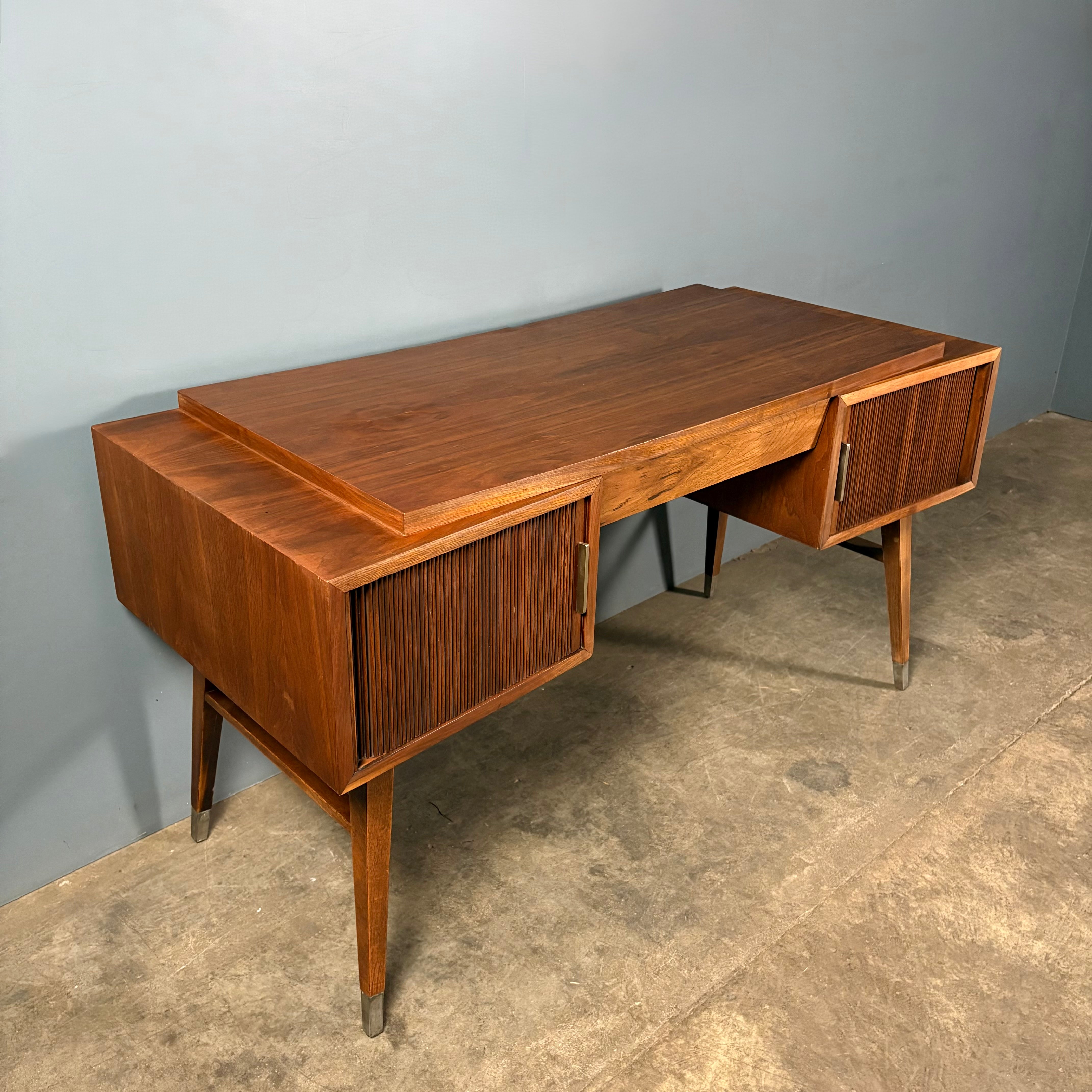 Sligh Lowry American Walnut Tambour Desk and Chair Mid Century Vintage MCM Retro