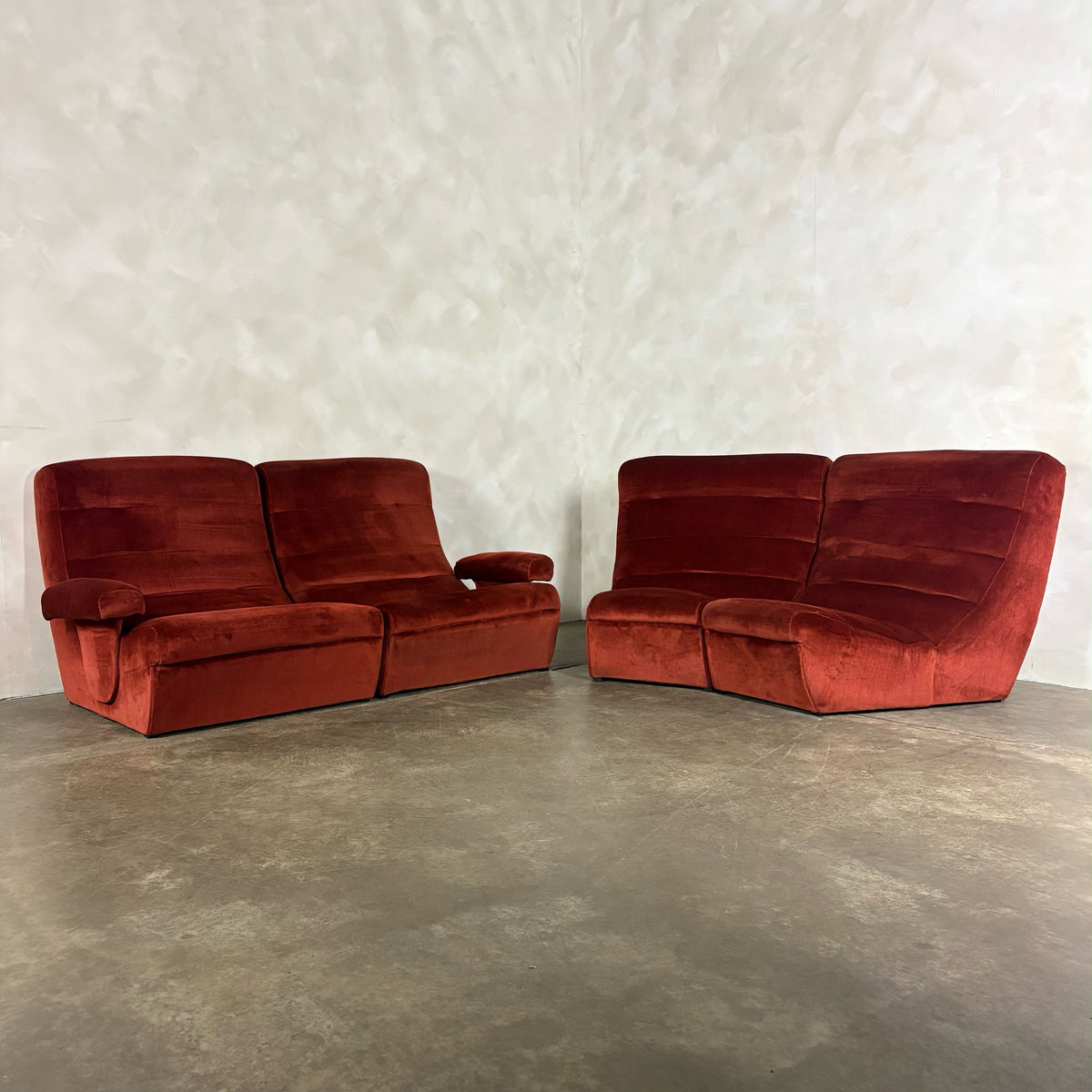 Dark Orange Four Piece Modular Sofa/Chairs Mid Century Vintage Retro MCM
