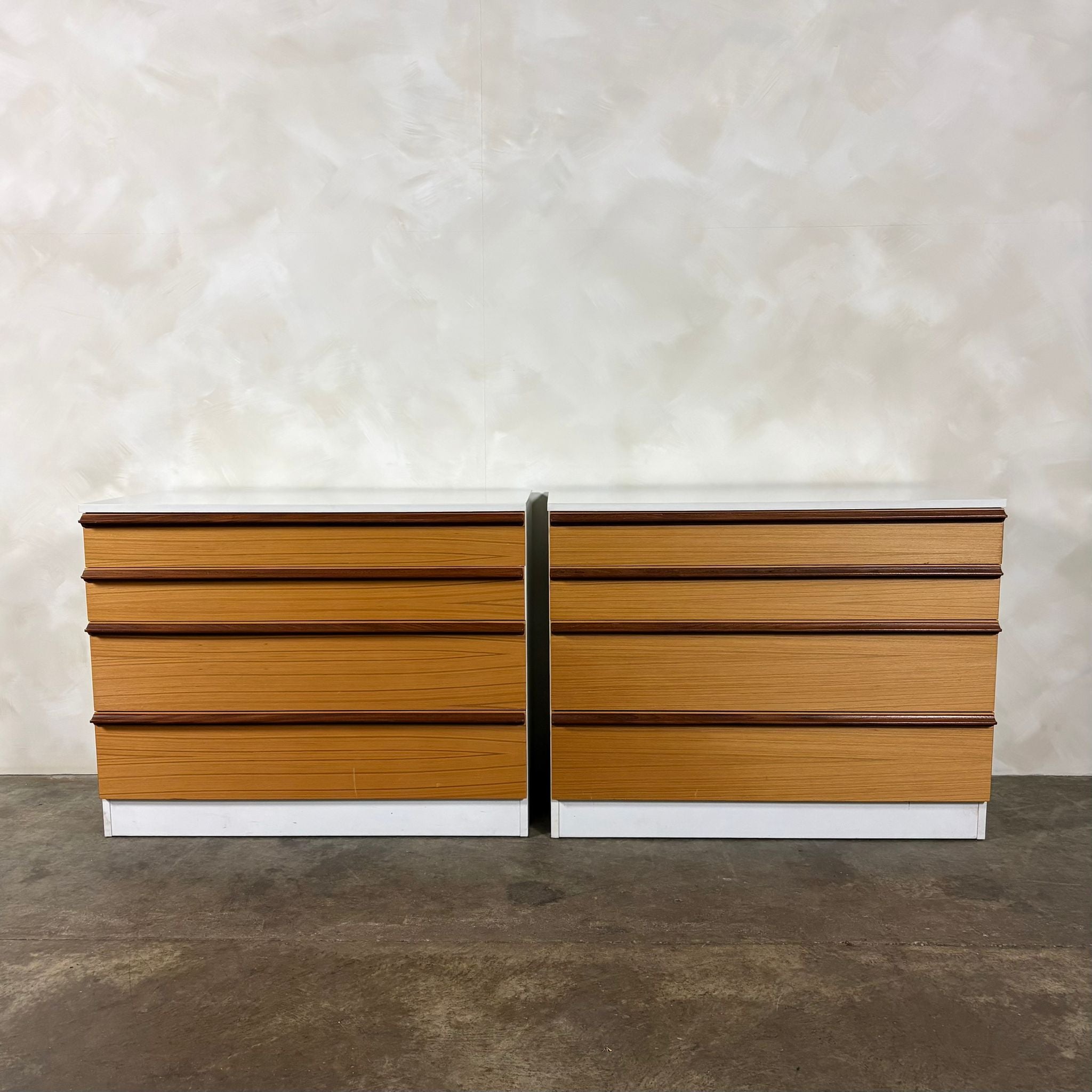 Pair Of Matching Chest Of Drawers White & Teak Mid Century Vintage Retro MCM