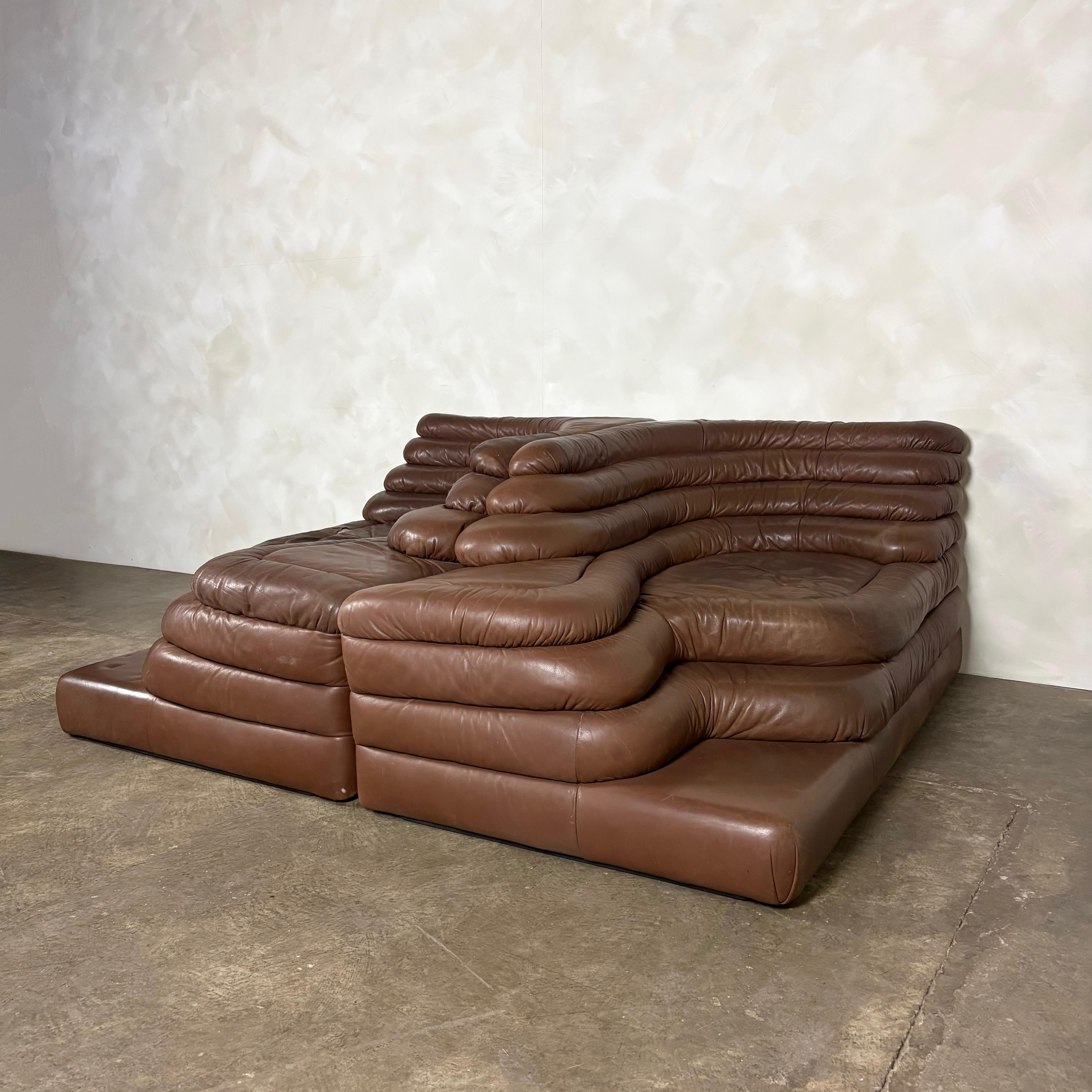 Three De Sede DS-1025 Terrazza Brown Leather Modular Sofas Mid Century Vintage Retro MCM