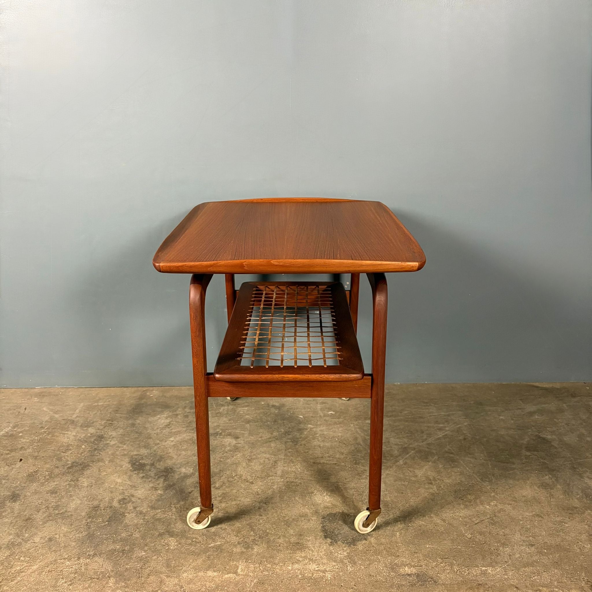 Mid Century Danish Teak Rattan Side Table/Drink Trolley Arne Hovmand-Olsen Mogens Kold Vintage Retro MCM