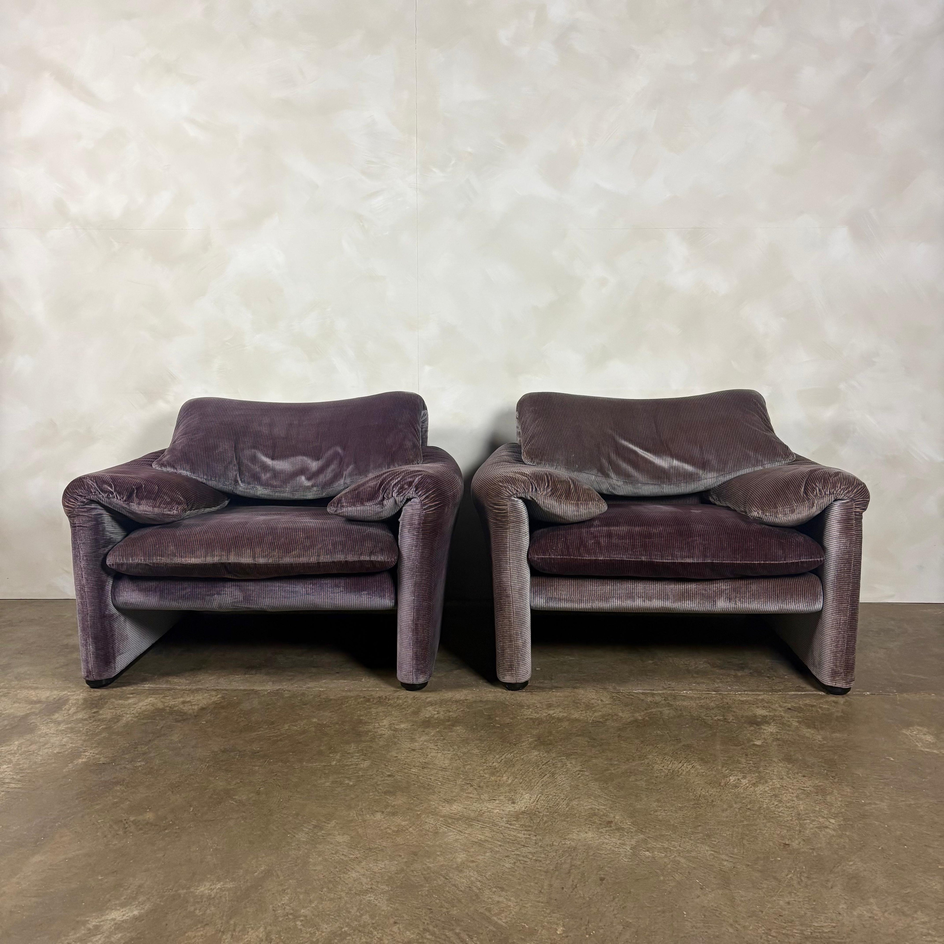 Maralunga Purple Blue Armchair By Vico Magistretti For Cassina 1979 Mid Century Vintage Retro MCM