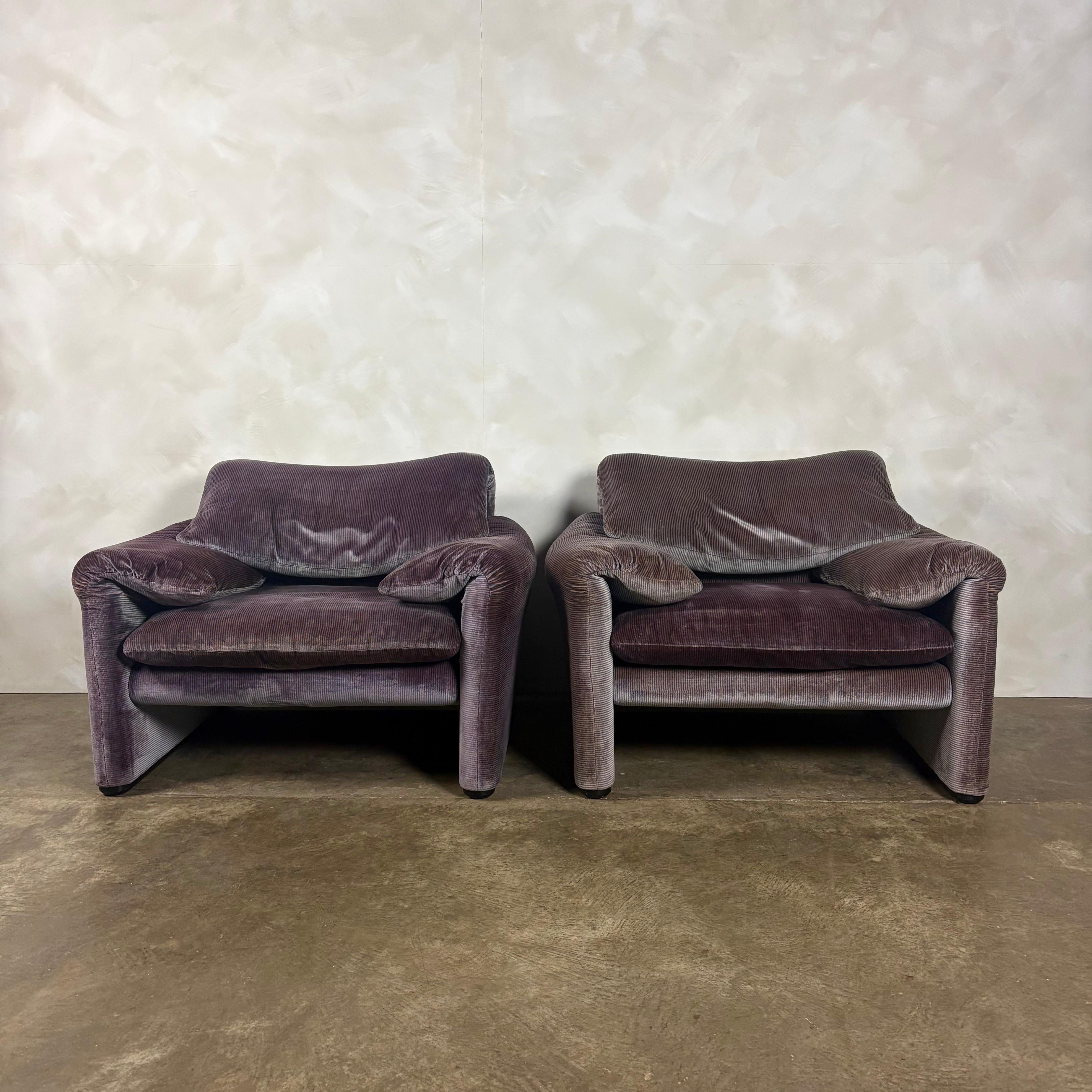 Maralunga Purple Blue Armchair By Vico Magistretti For Cassina 1979 Mid Century Vintage Retro MCM