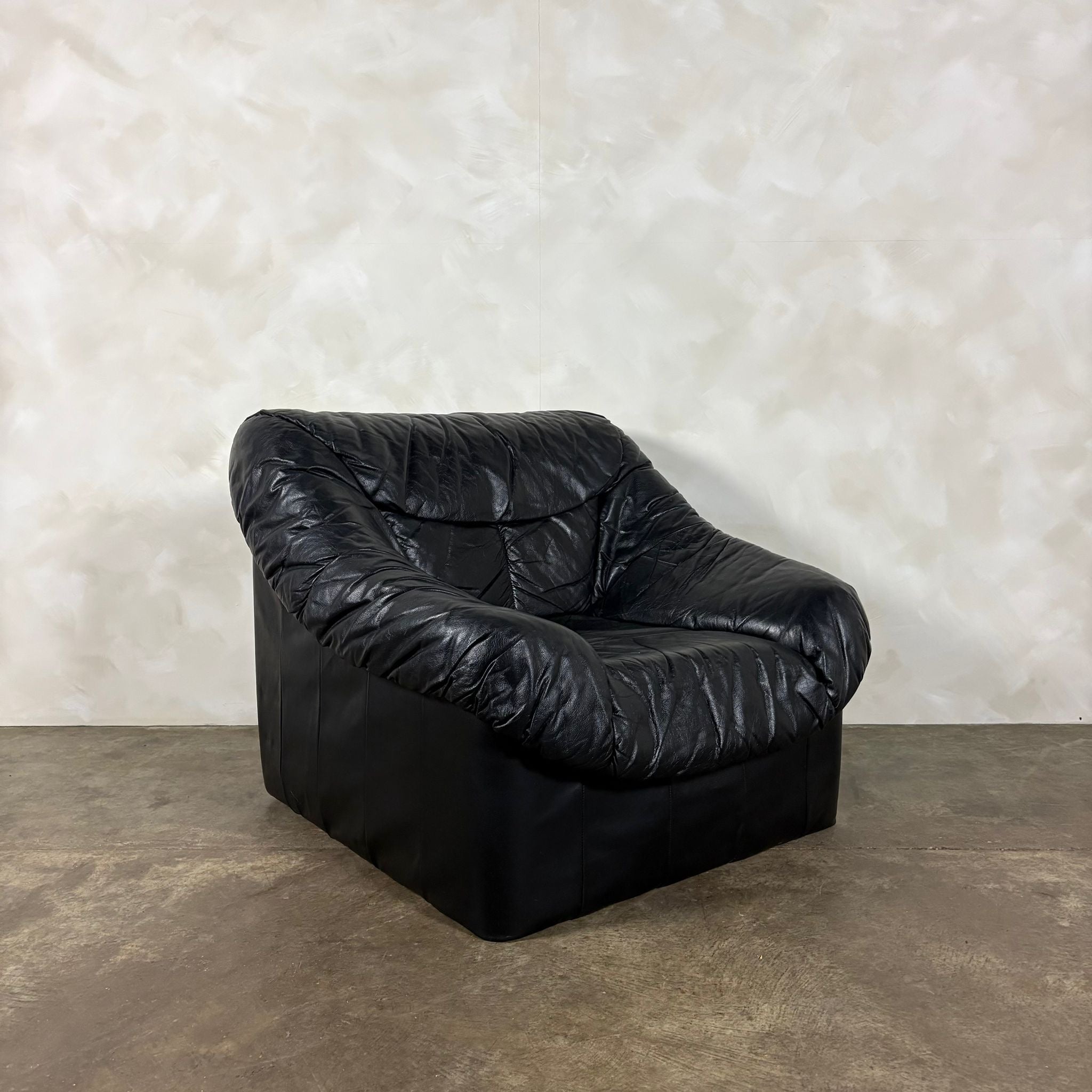 SOLD Black Leather Armchair Mid Century Vintage Retro MCM