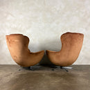 SOLD Pair Of 1970s Vono Swivel Egg Lounge Chairs In Caramel Tan Light Brown Velvet Mid Century Vintage Retro MCM
