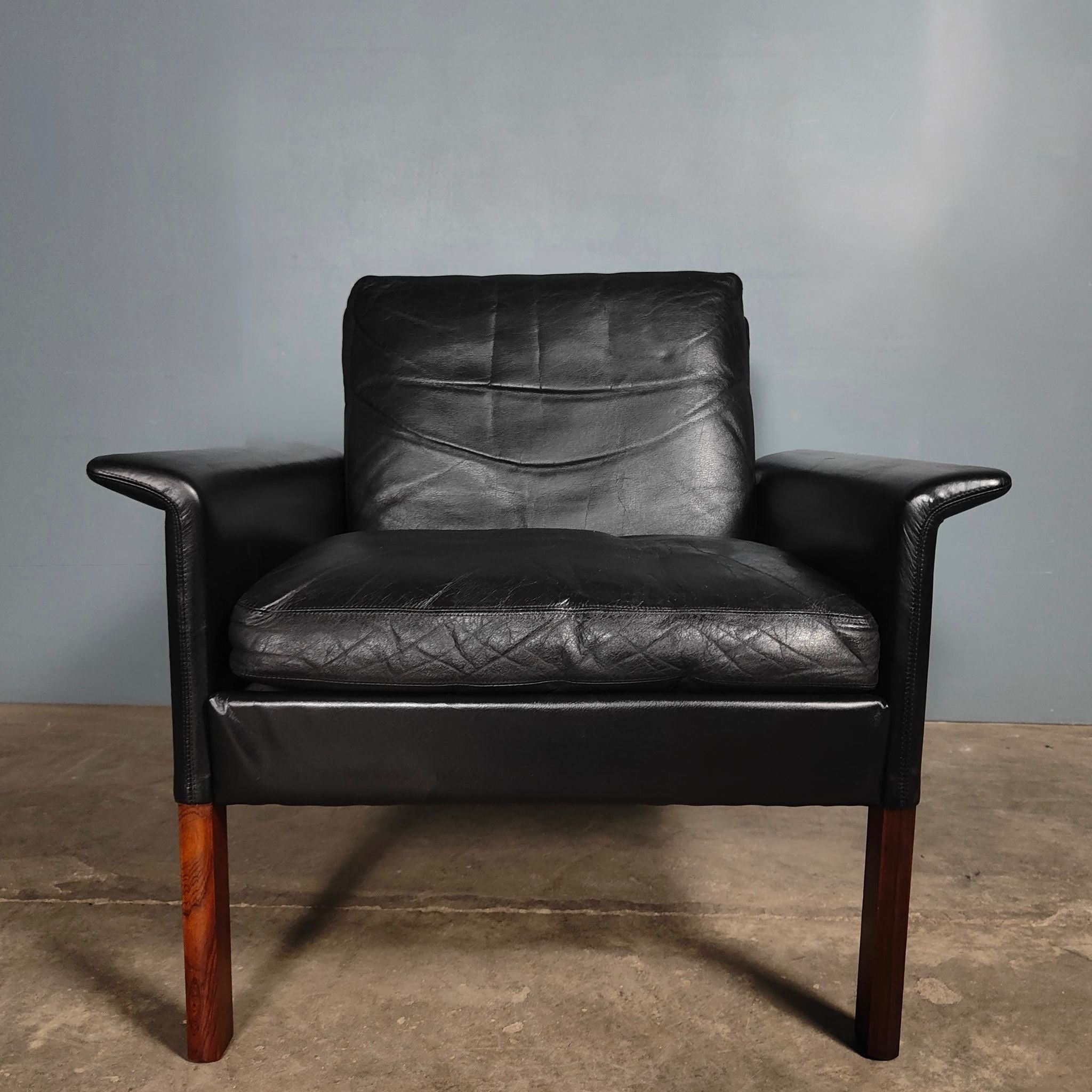 SOLD Black Leather Armchair Hans Olsen CS Møbler Model 500 Mid Century Vintage Retro MCM