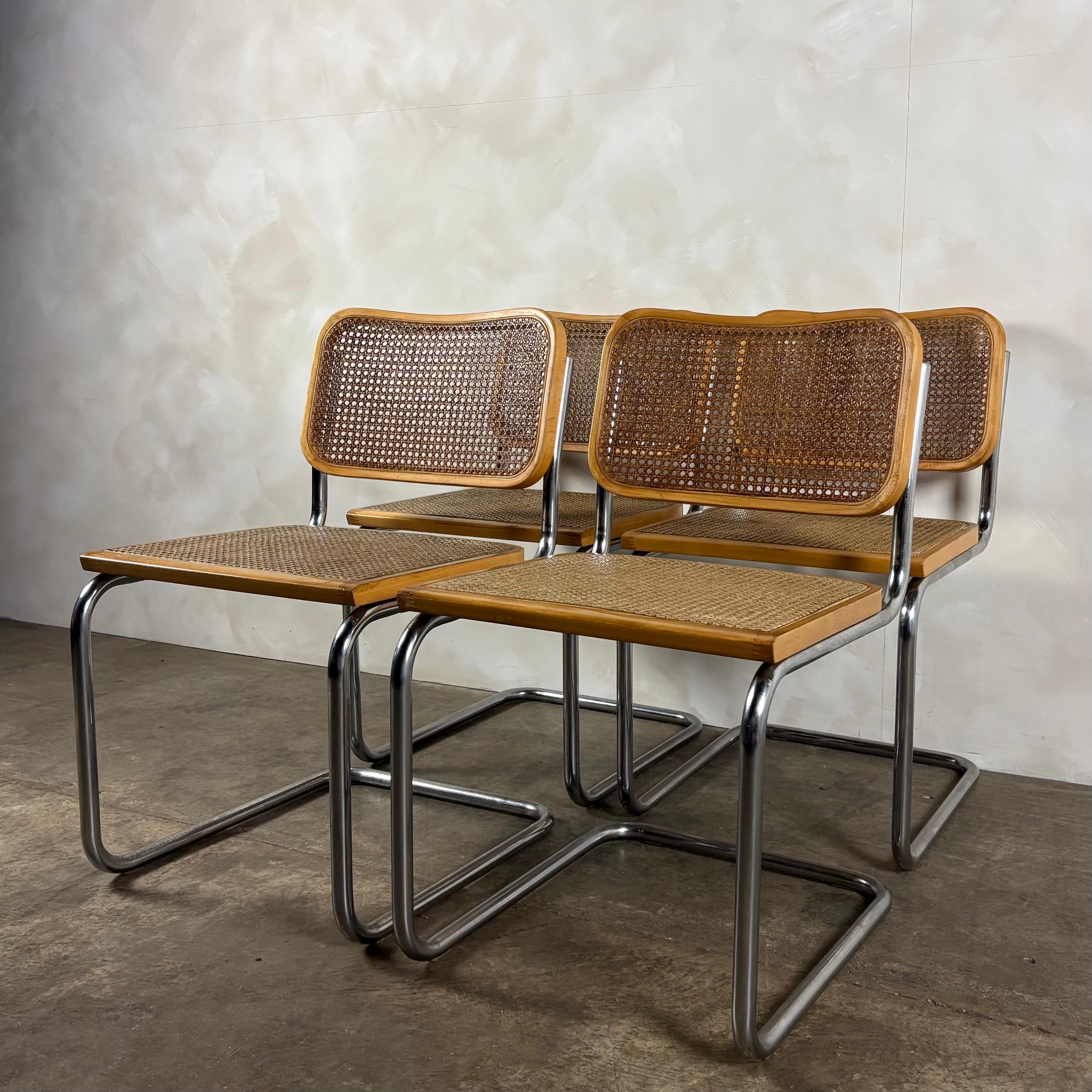 Four Marcel Breuer Cesca Brass Dining Chairs Mid Century Vintage Retro MCM