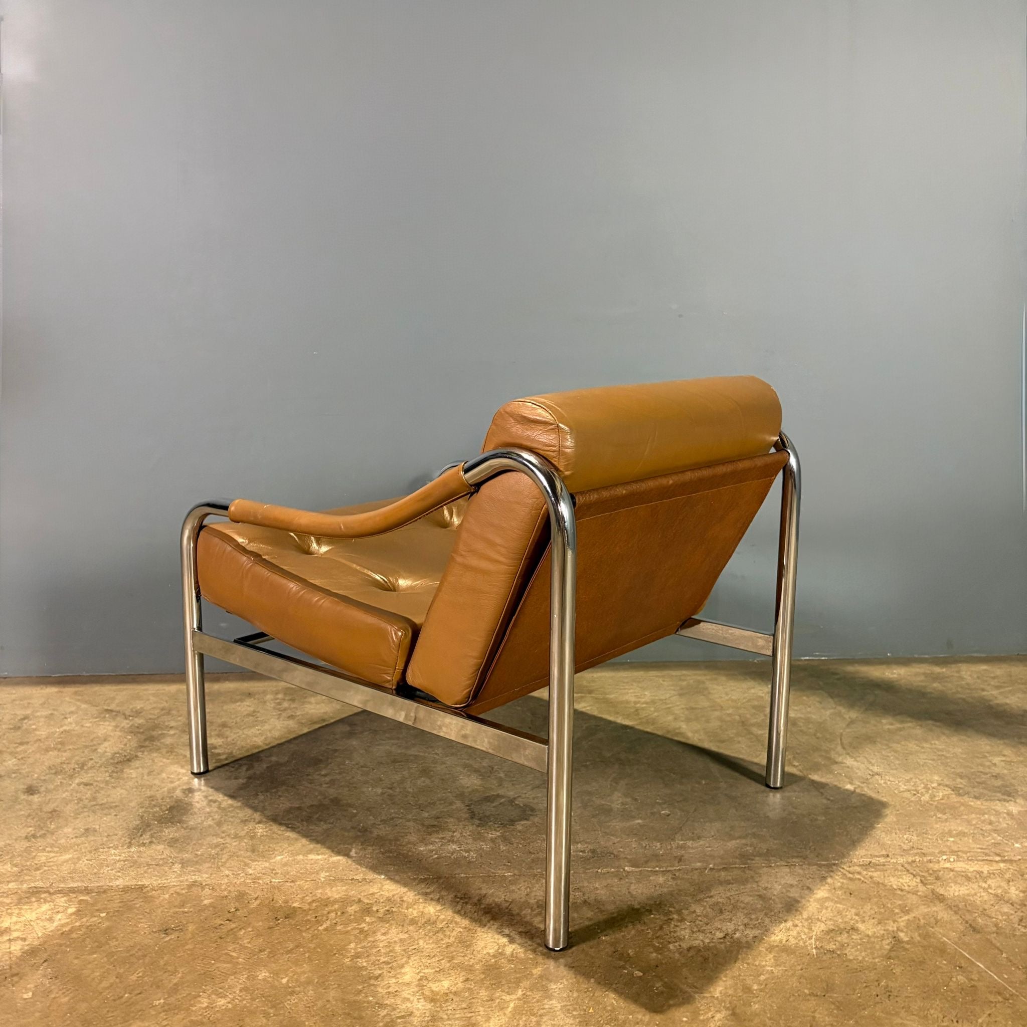 Mid Century Pieff Beta Tan Brown Leather Lounge Chair Vintage Retro MCM