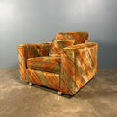 Mid Century Everest Orange Striped Geometric Lounge Suite - Three Seater Sofa, Armchairs & Coffee Tables Vintage Retro MCM