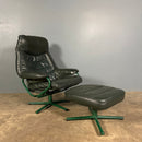 Green Leather Skoghaug Reclining Swivel Lounge Chair With Matching Footstool/Ottoman Mid Century Vintage Retro MCM