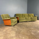 Mid Century G Plan Tulip Three Seater Sofa & Armchair Green Velvet Vintage Retro MCM