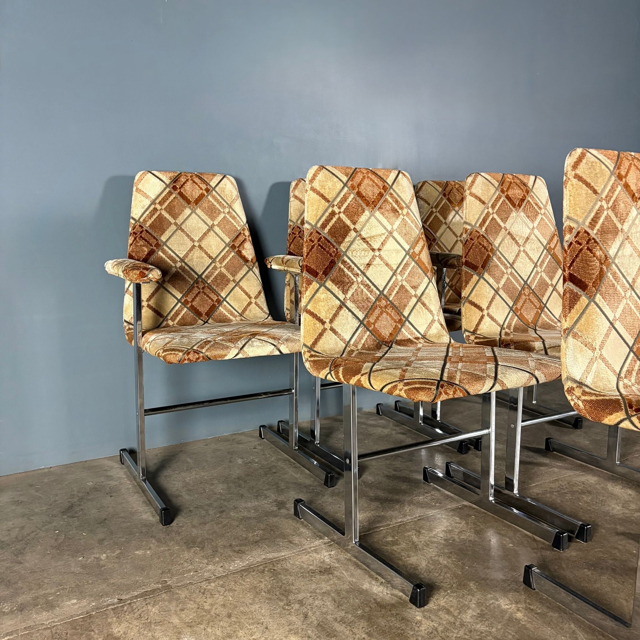 6 x Mid Century Pieff Lisse Chrome Geometric Dining Chairs Vintage Retro MCM