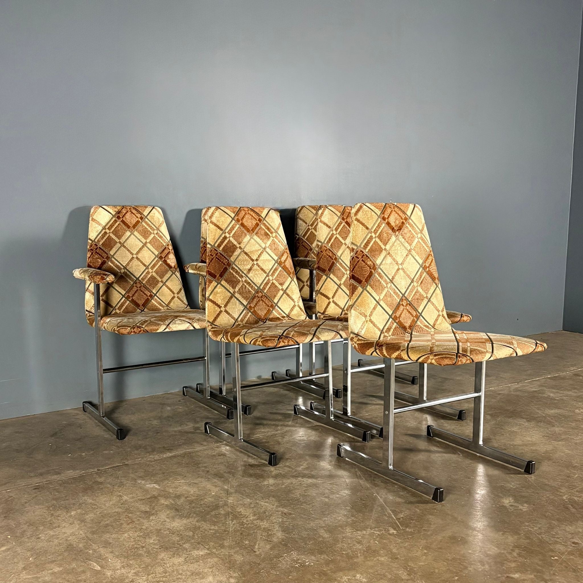 6 x Mid Century Pieff Lisse Chrome Geometric Dining Chairs Vintage Retro MCM