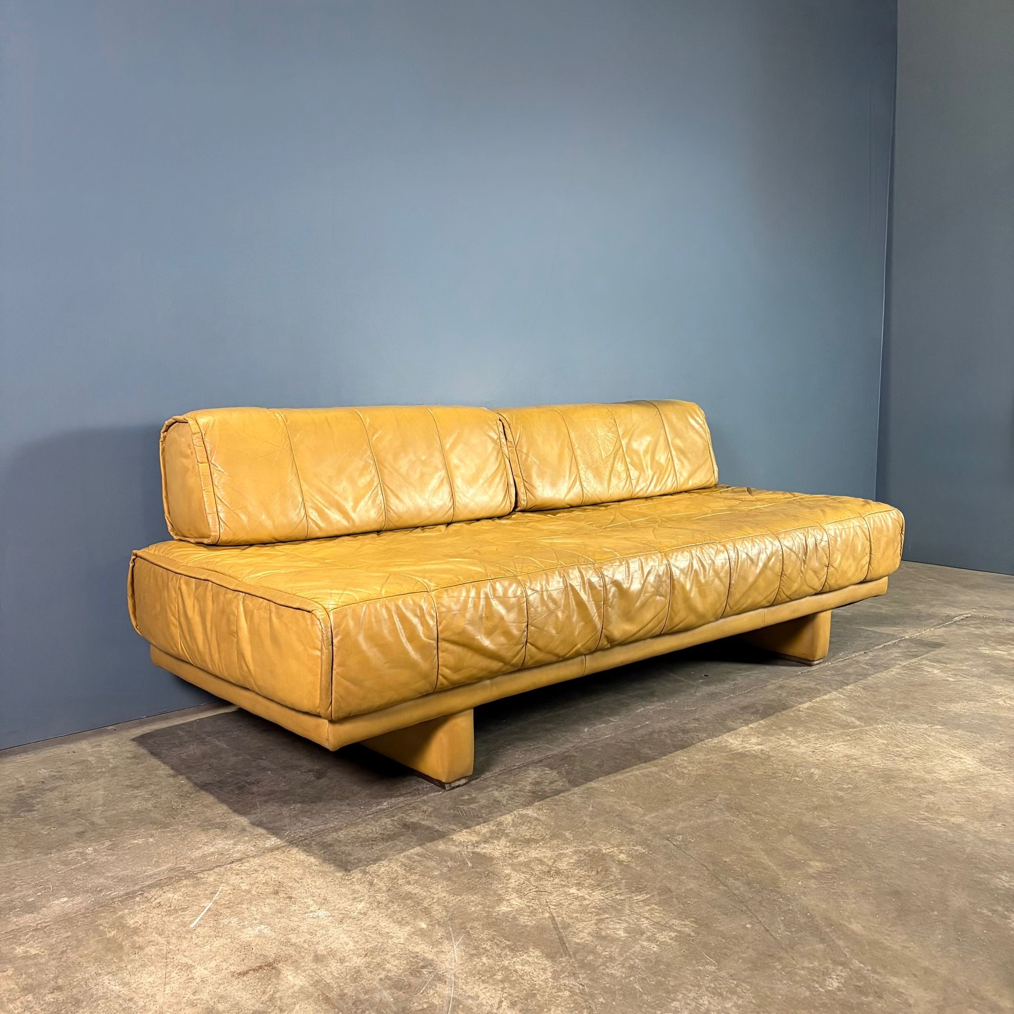 SOLD De Sede DS80 Style Sofa Bed/Daybed Mustard Yellow Leather Mid Century Vintage Retro MCM