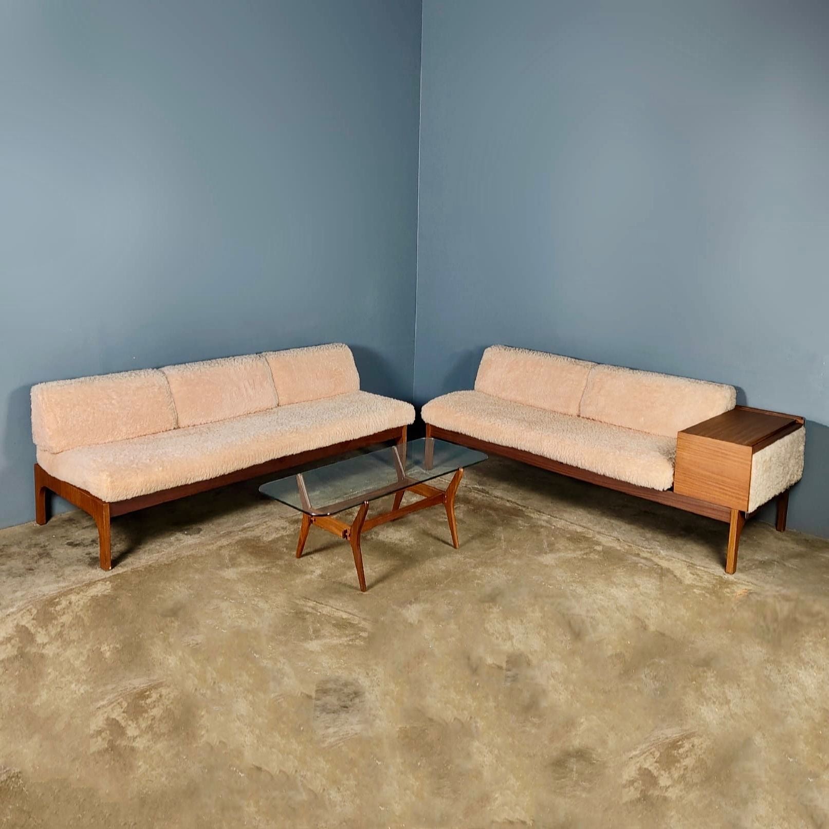 SOLD Toothill Sofa Bed, Three Seater Sofa In Original Lamb's Wool Upholstery & Coffee Table Mid Century Vintage Retro MCM