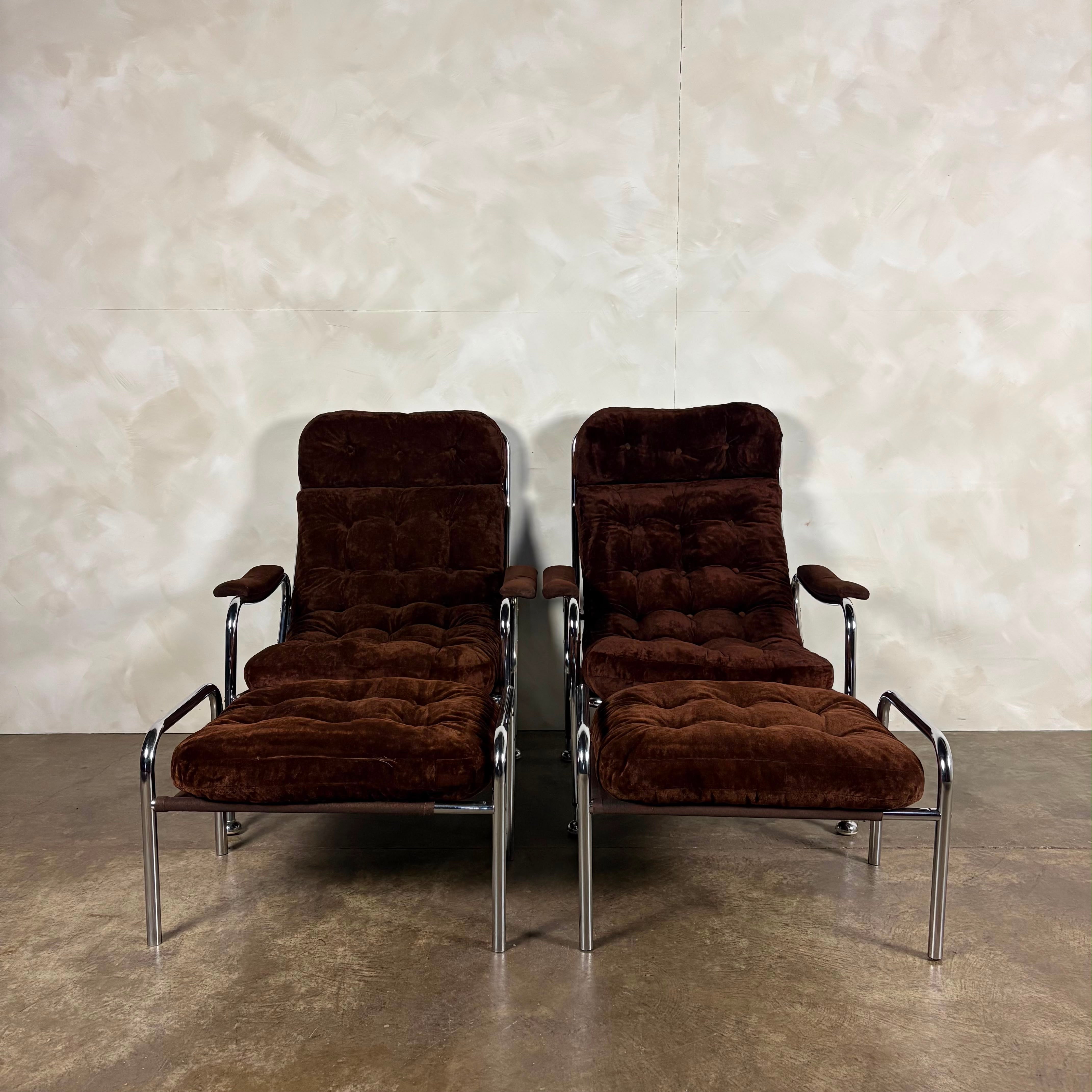 Pair Of Bo Eigert Stalbo Armchairs With Footstools Mid Century Vintage Retro MCM