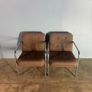 SOLD Pair Of Brown Wool Chrome Lounge Chairs Mid Century Vintage Retro MCM