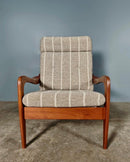 Mid Century Grey Wool Teak Armchair Vintage Retro MCM